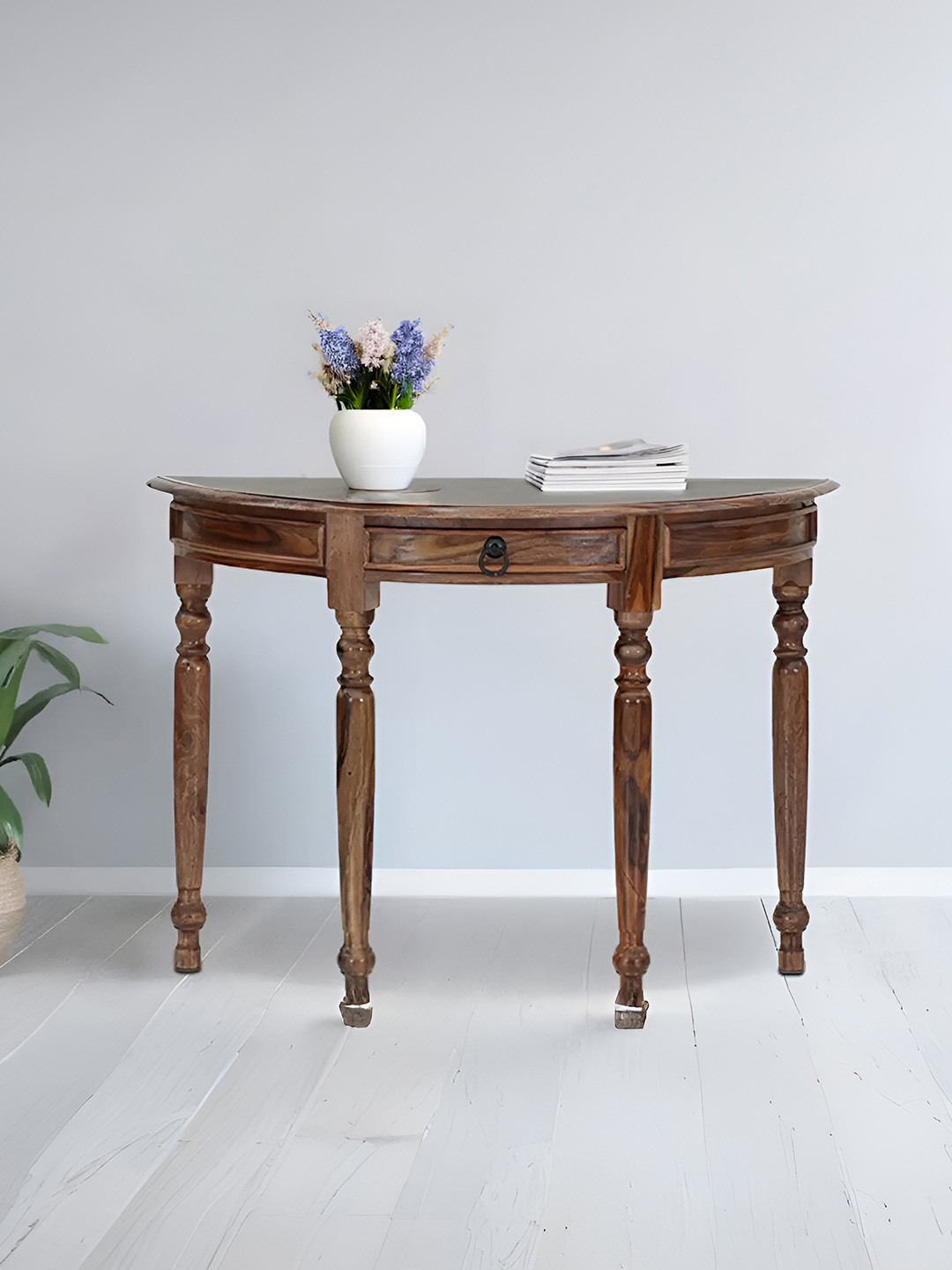 Royaloak Brown Wooden Triangle Demilunev One Drawer Console Bedside Table