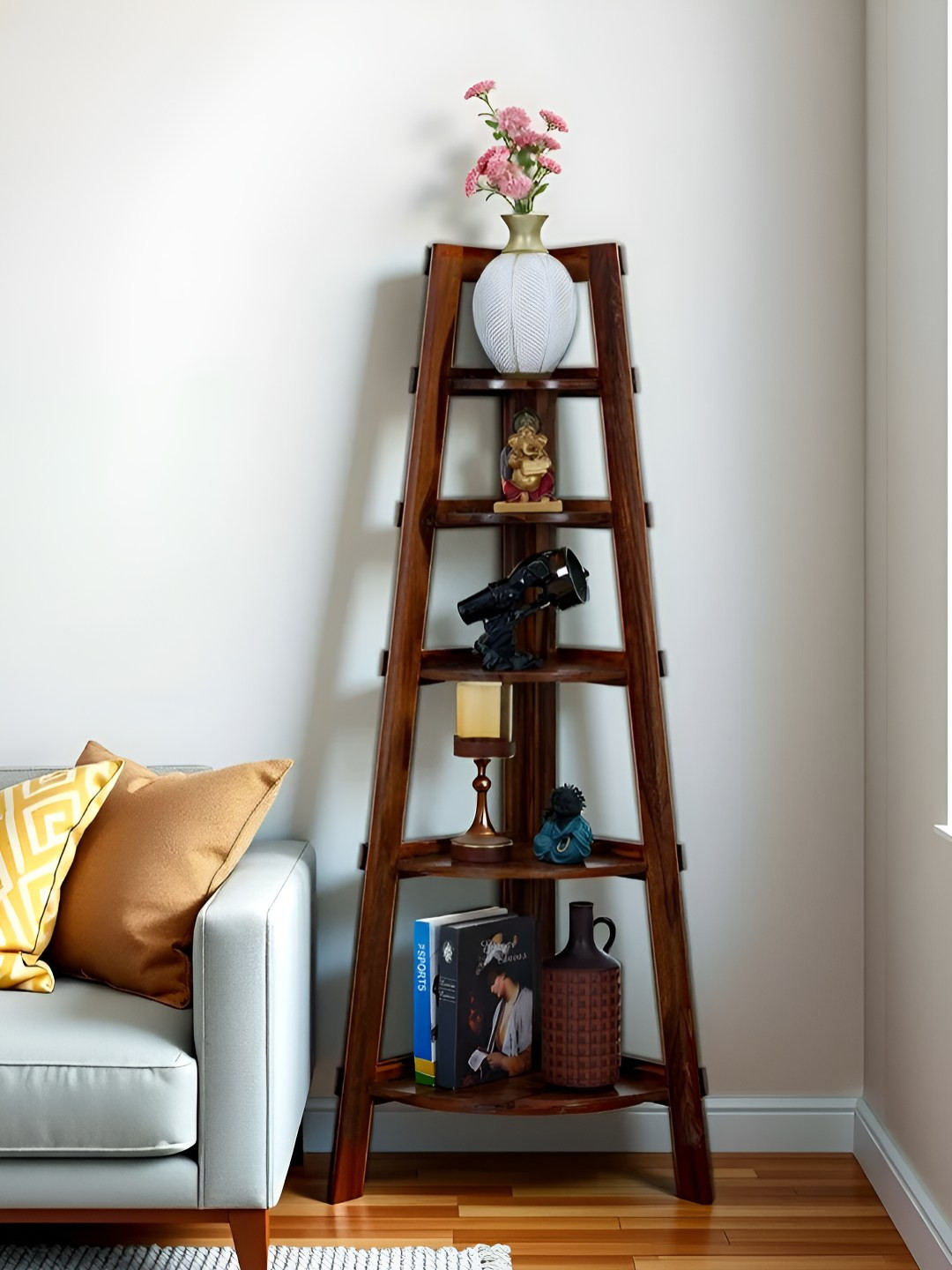 Royaloak Brown 5 Shelf Wooden Corner Stand