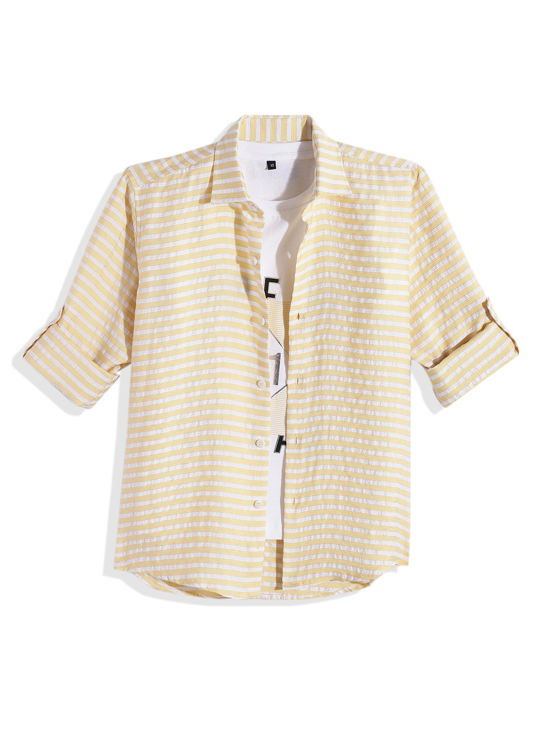 CAVIO Boys Comfort Horizontal Striped Pure Cotton Casual Shirt With T-shirt