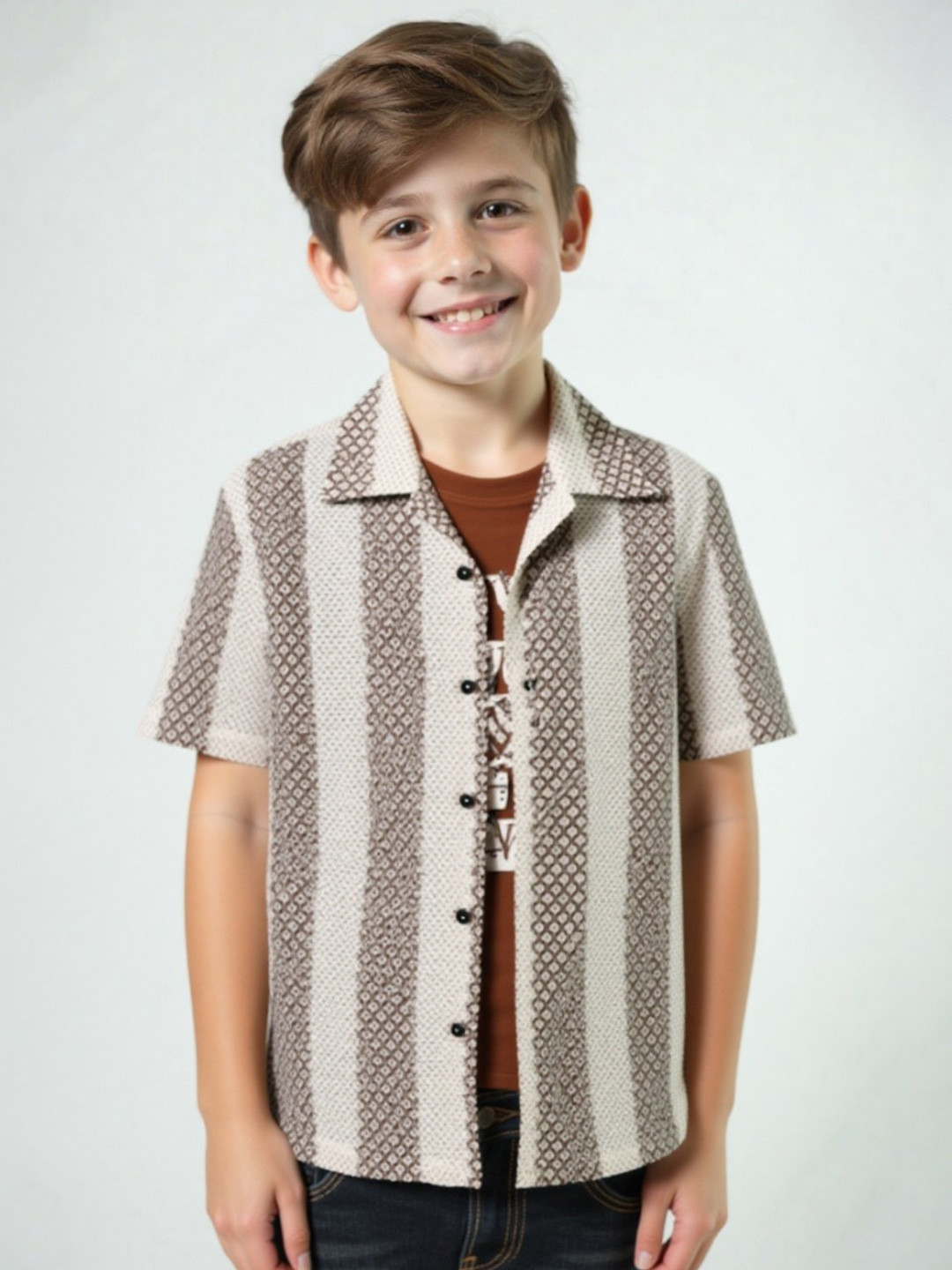 CAVIO Boys Comfort Self Design Pure Cotton Casual Shirt With T-shirt