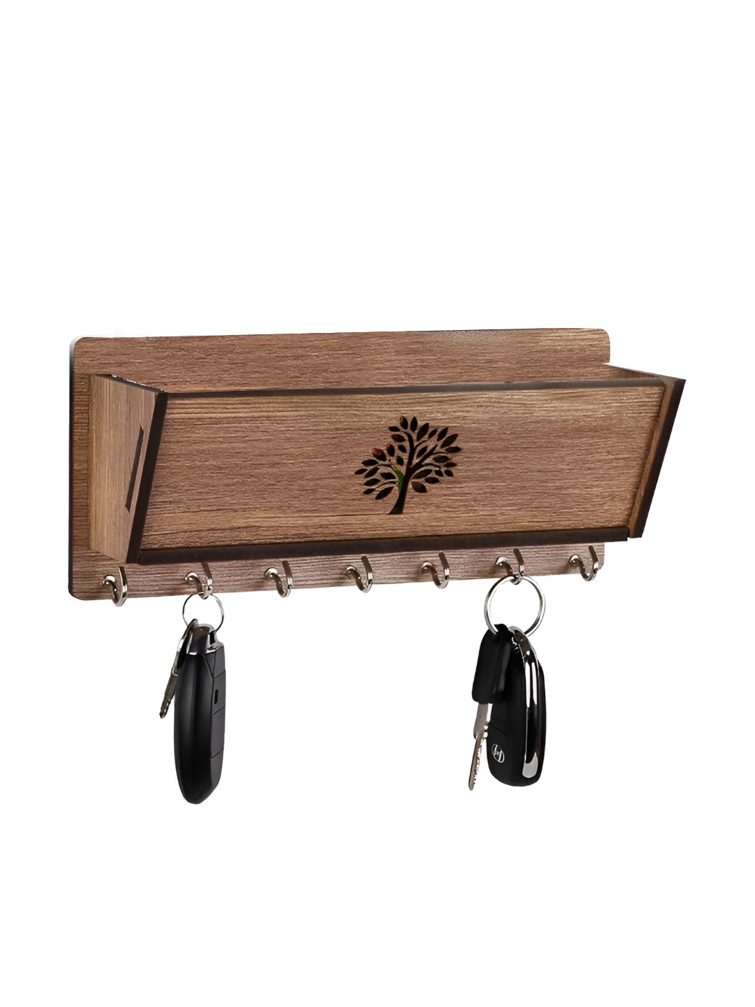 SEHAZ ARTWORKS Brown Slant-Tree-Balcony 7 Hooks Wooden Key Holder
