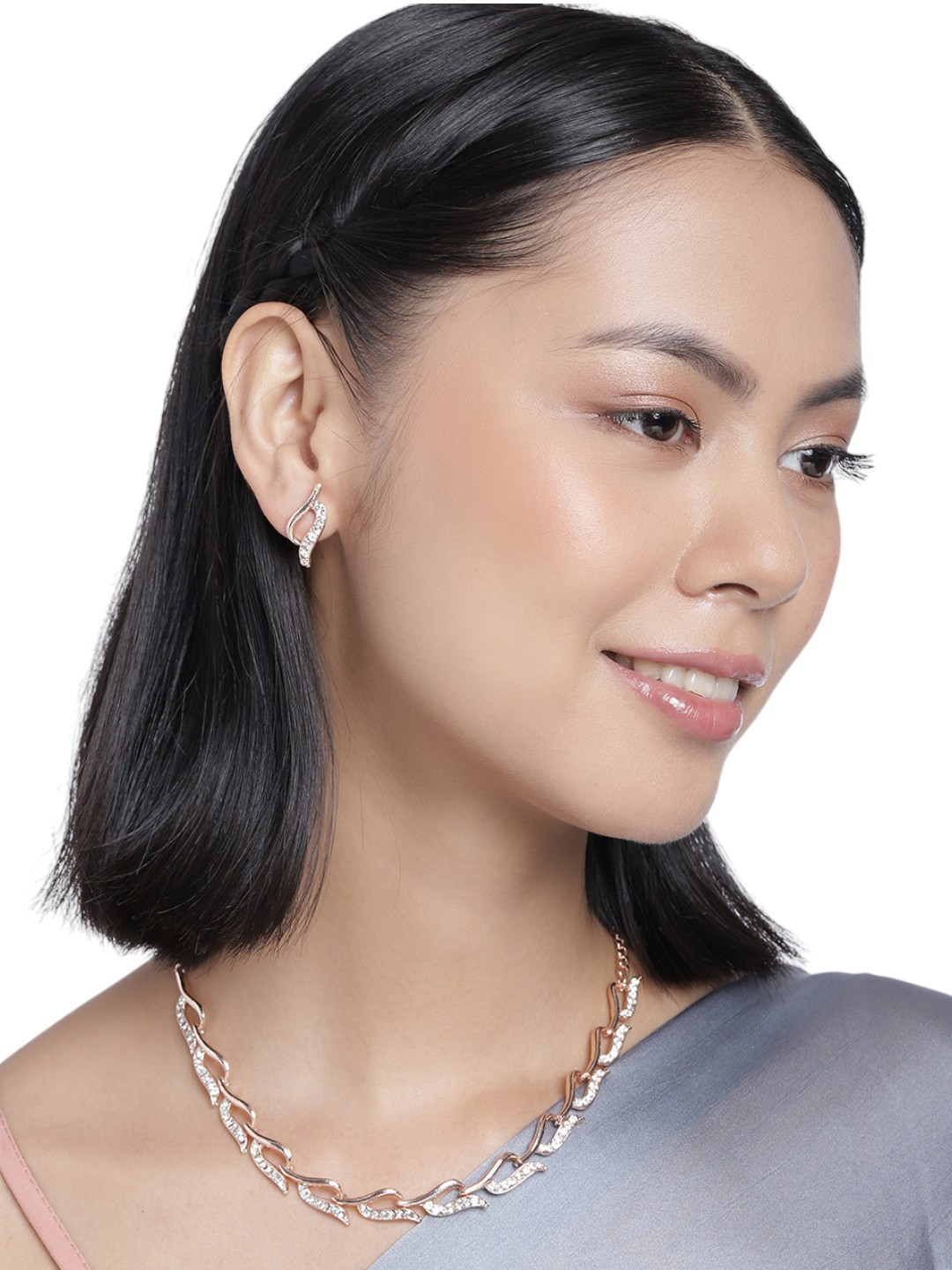 Anouk Rose Gold-Plated And White American Diamond Studded Necklace And Earrings