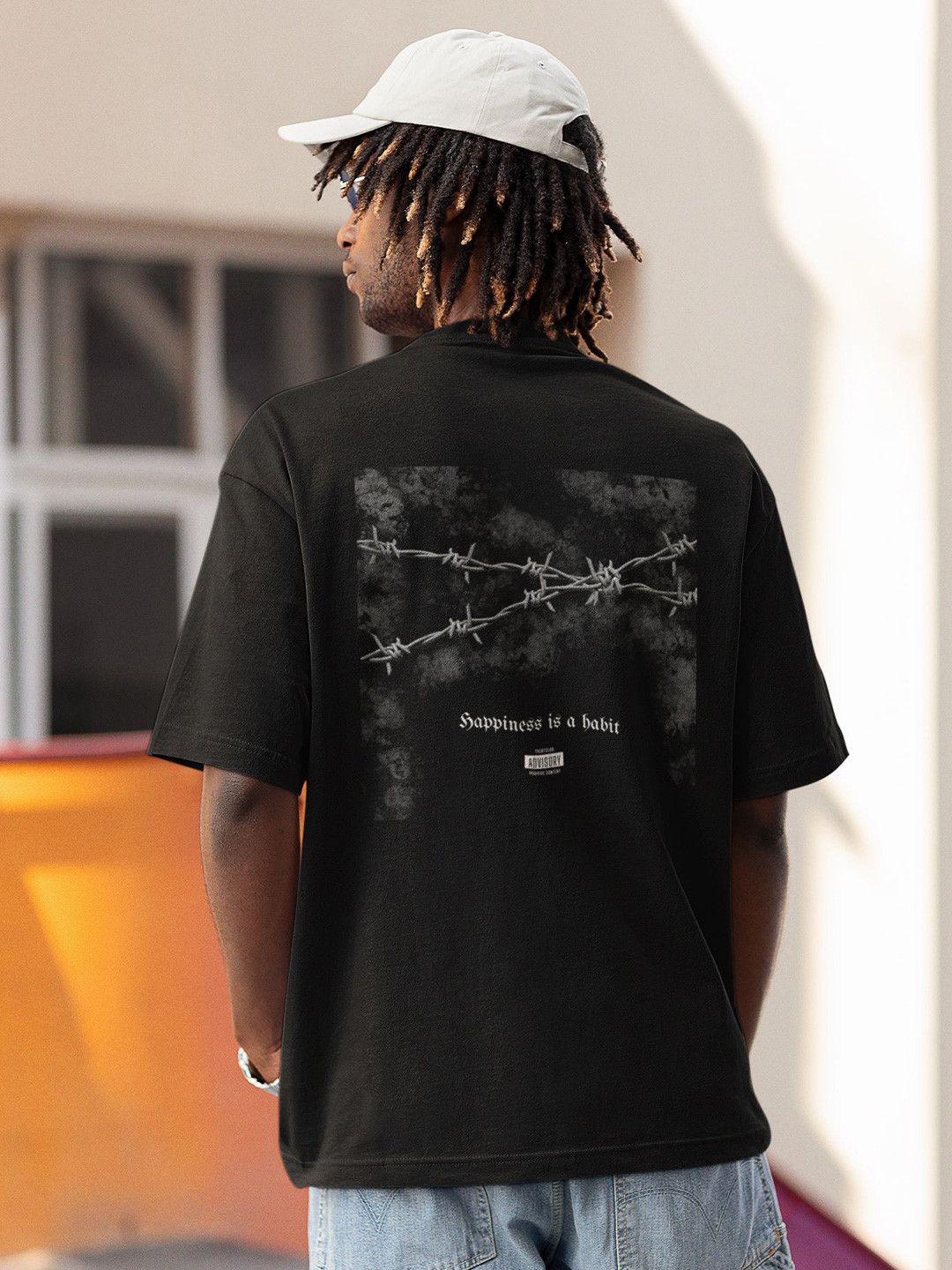 TheBTclub Men Happiness Is A Habit Oversized T-Shirt