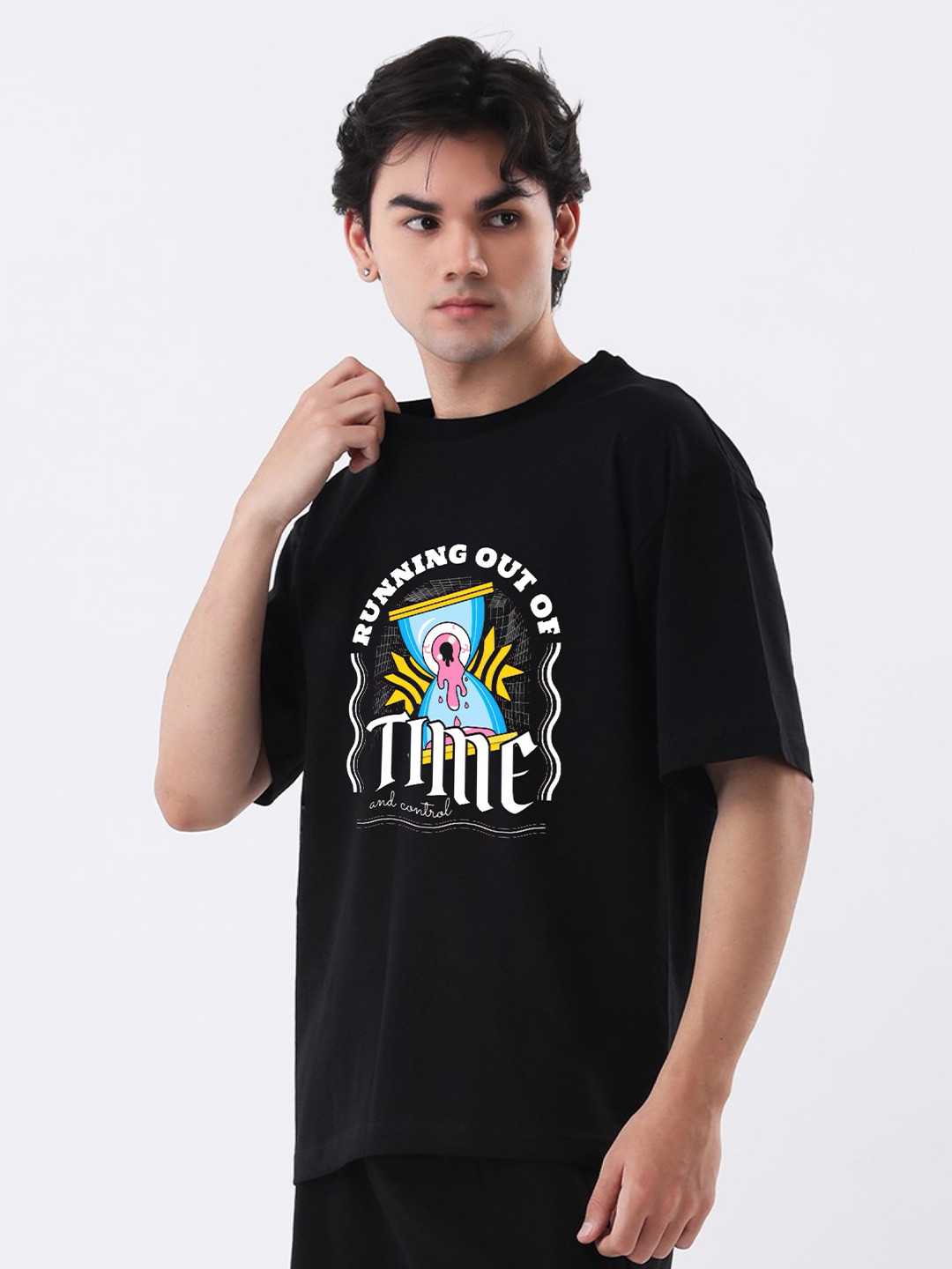 TheBTclub Men Running Out Of Time Ost XXS Printed Round Neck Cotton Oversized T-shirt