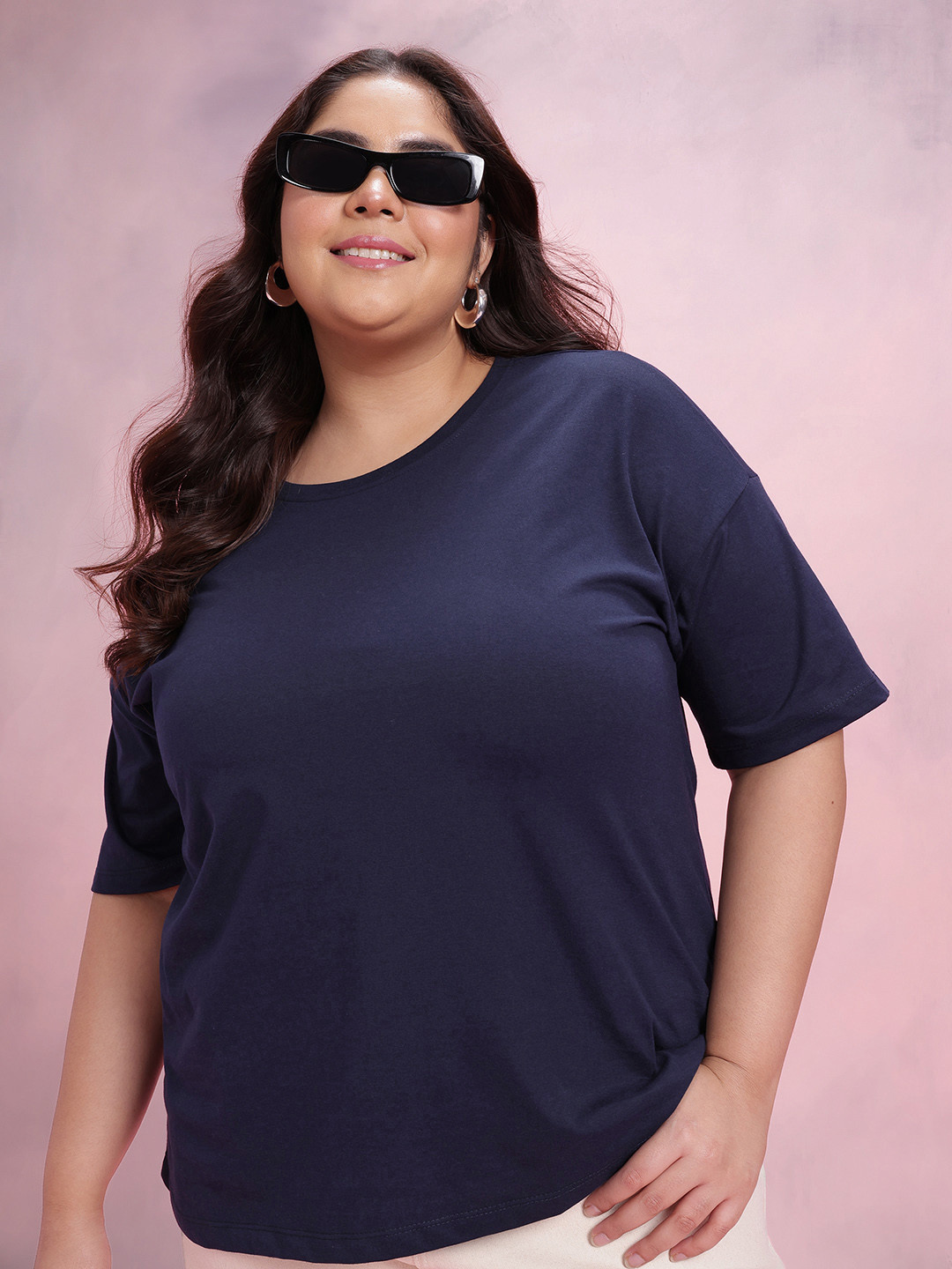 DressBerry Curve Plus Size Drop-Shoulder Sleeves Pure Cotton T-shirt