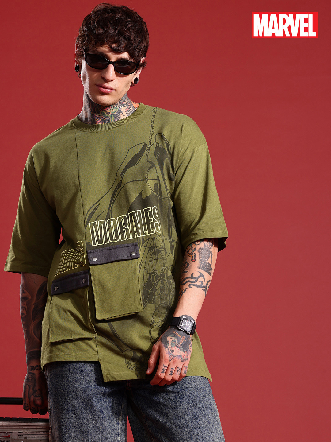 MARVEL STREET Oversized Fit Spider-Man Graphic Printed Pure Cotton T-shirt