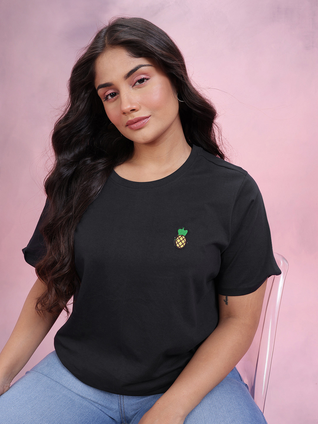 DressBerry Curve Plus Size Drop-Shoulder Sleeves Pure Cotton Cut Out Detailed T-shirt