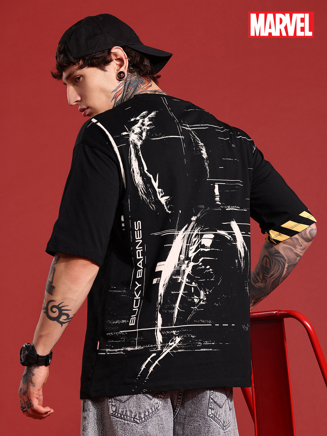MARVEL STREET Graphic Printed Drop-Shoulder Pure Cotton Oversized T-shirt With Pocket