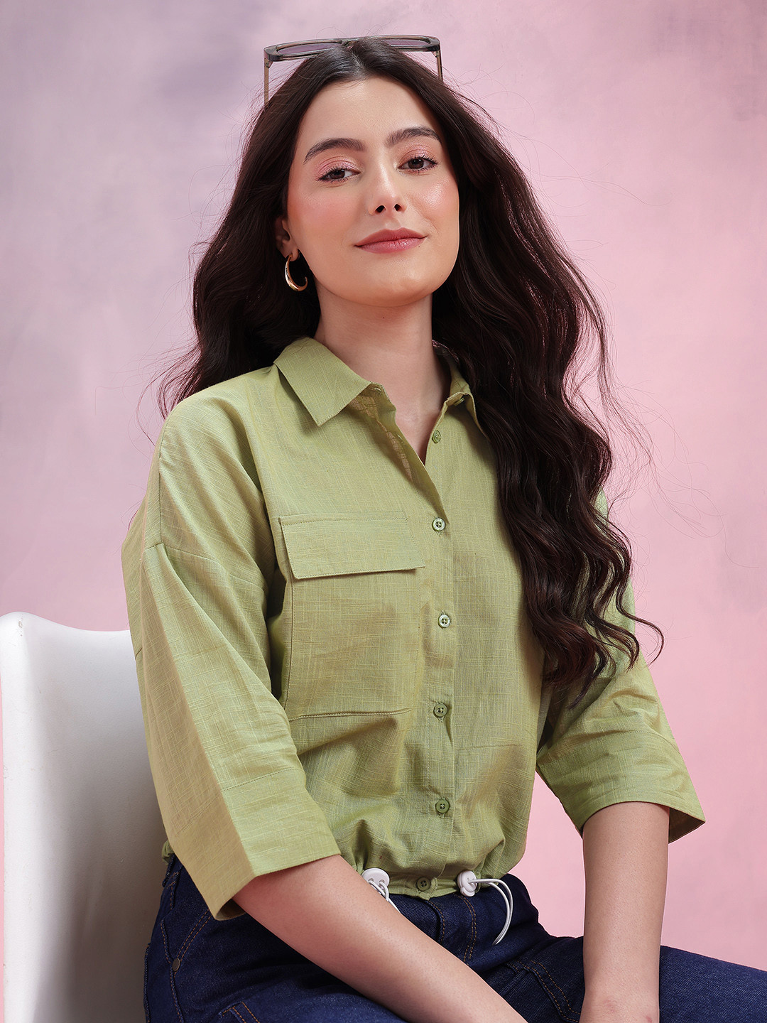DressBerry Cotton Pocket Detail Casual Relaxed Fit Shirt With Toggles
