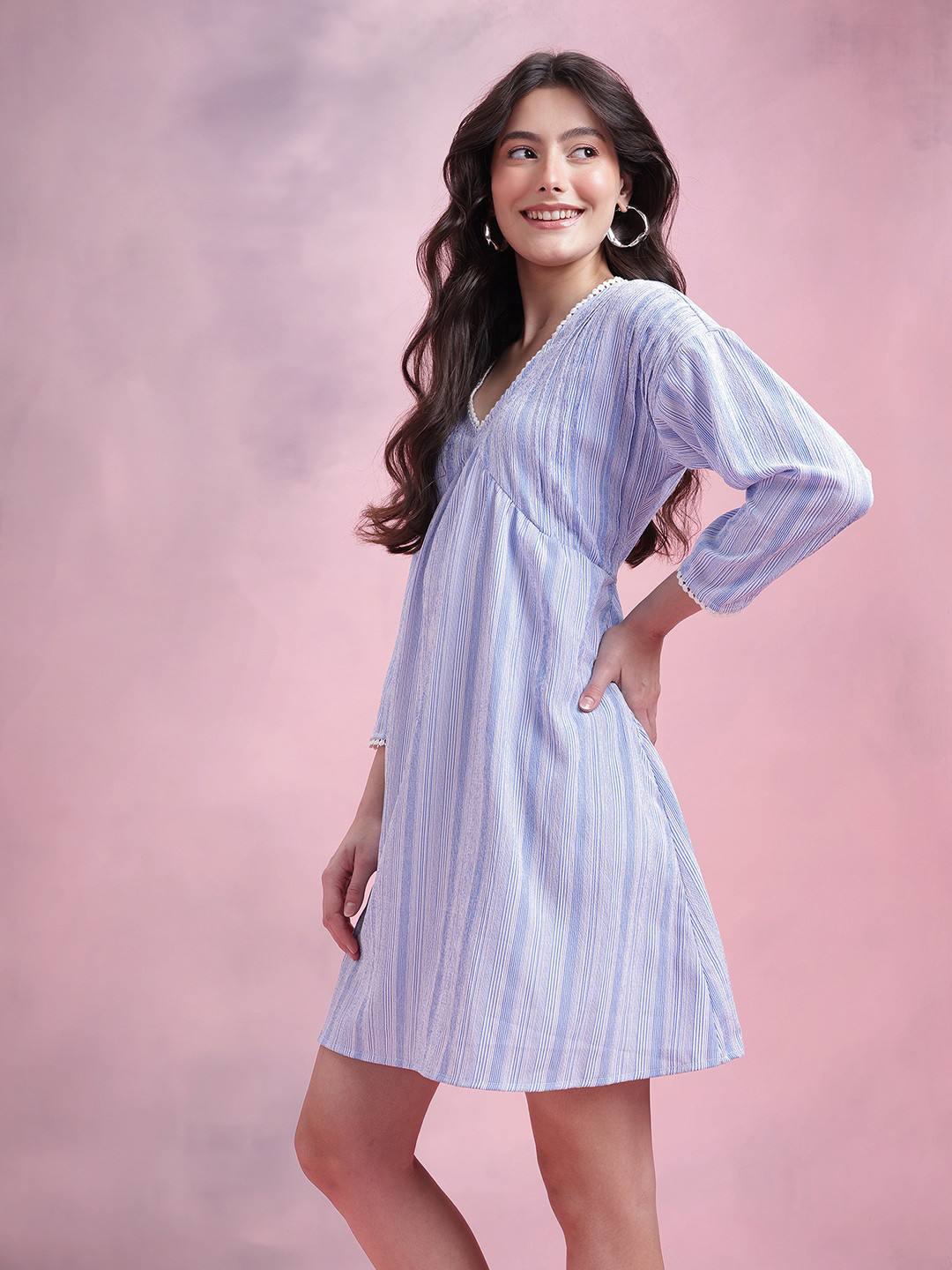 DressBerry Striped Lace Inserts Empire Dress