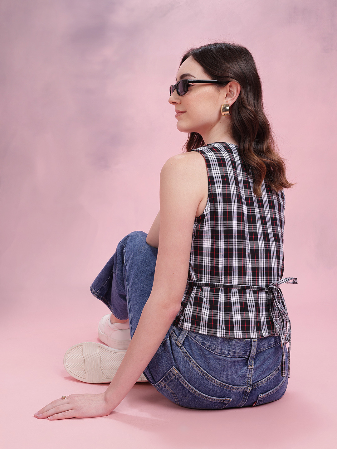 DressBerry Tartan Checked Wrap Regular Top with Tie-ups