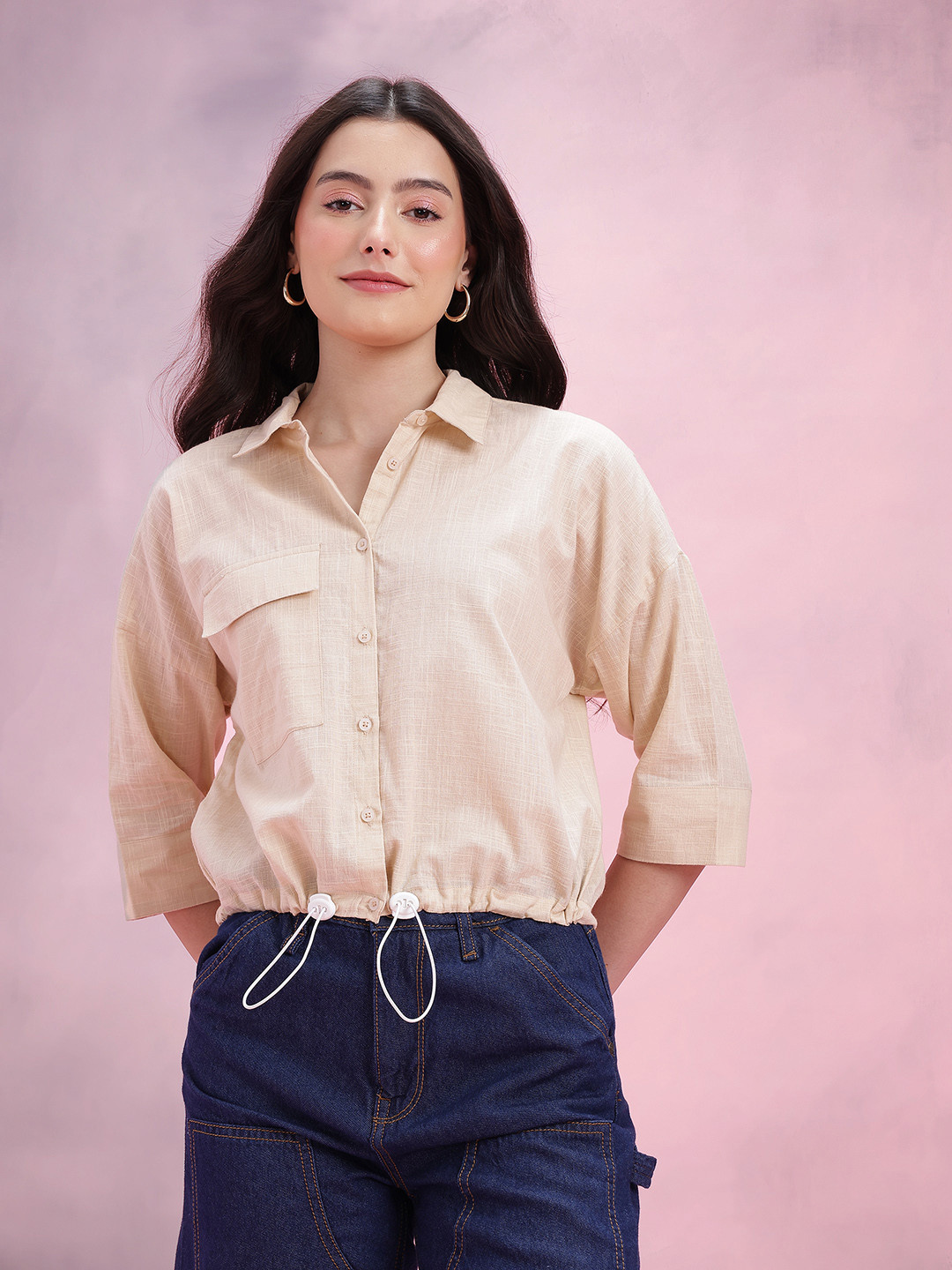 DressBerry Cotton Pocket Detail Casual Shirt With Toggles