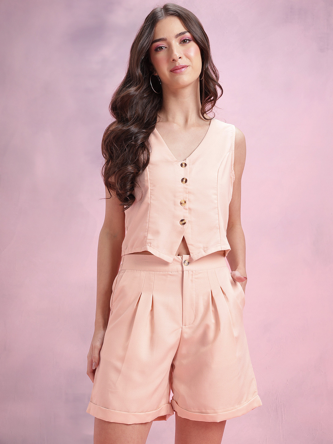 DressBerry Textured Vest Top With Pleated Pants Co-Ords