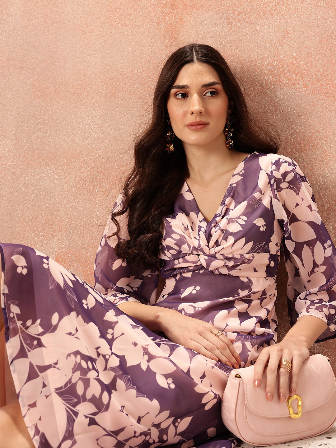 all about you Floral Print Twisted A-Line Midi Dress