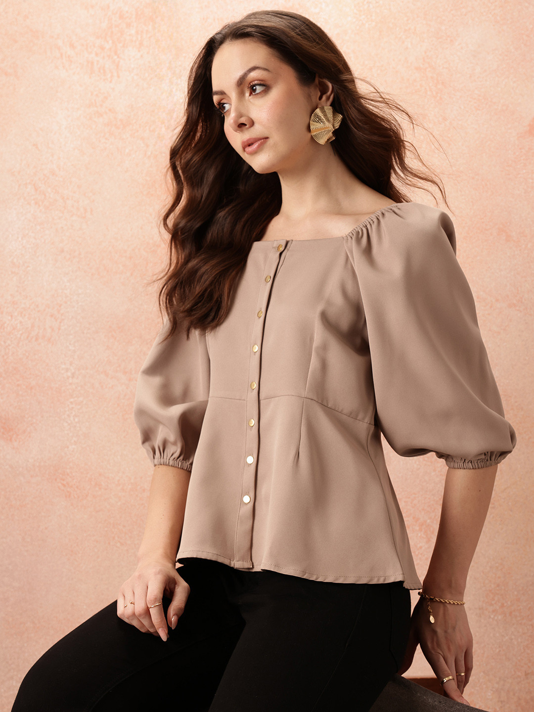 all about you Square Neck Puff Sleeve A-Line Top