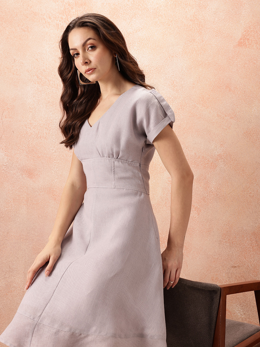 all about you Roll-Up Sleeve V-Neck Fit & Flare Dress