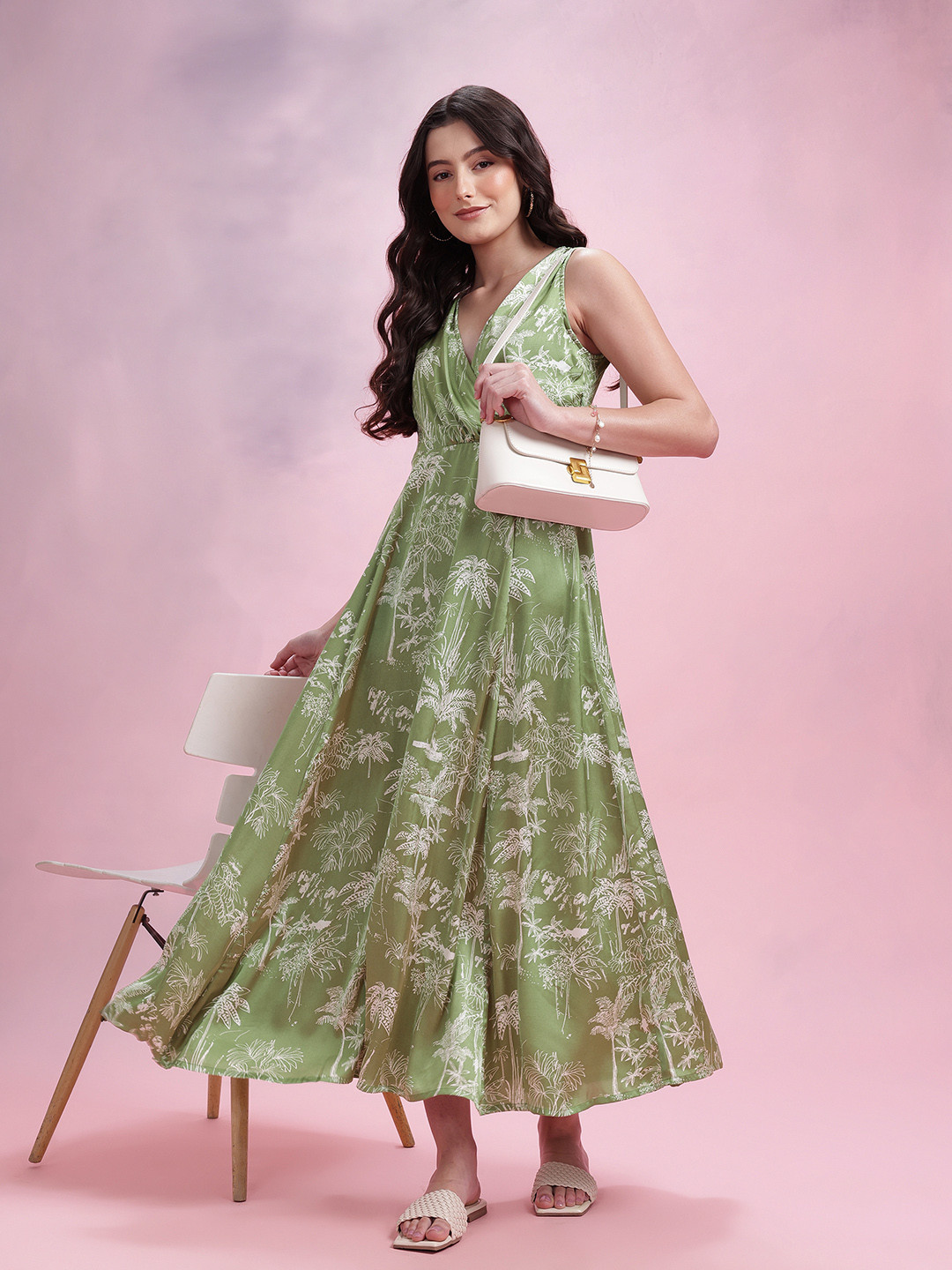 DressBerry Tropical Print Paneled Fit & Flare Maxi Dress