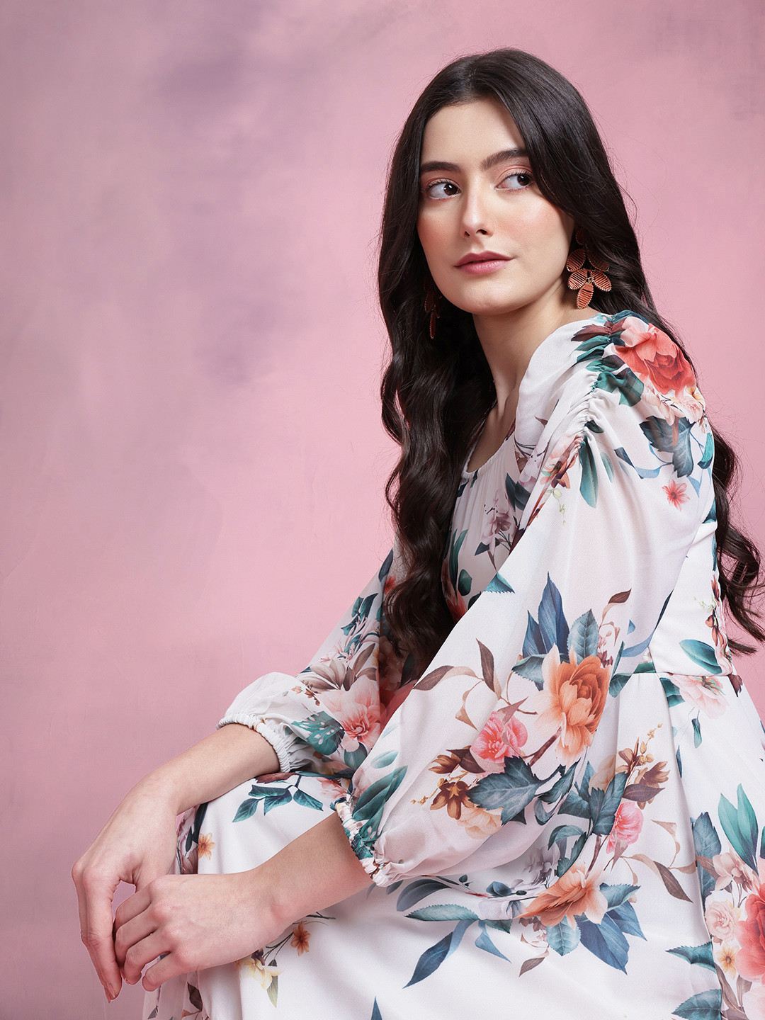 DressBerry Floral Print Smocked Back Maxi Dress