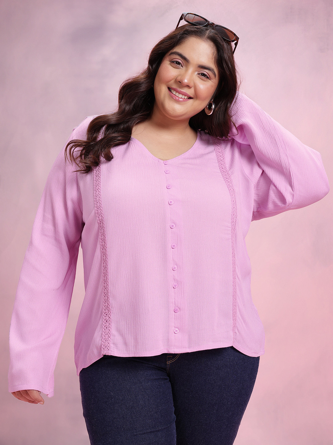 DressBerry Curve Lace-Inserts Crinkled Top