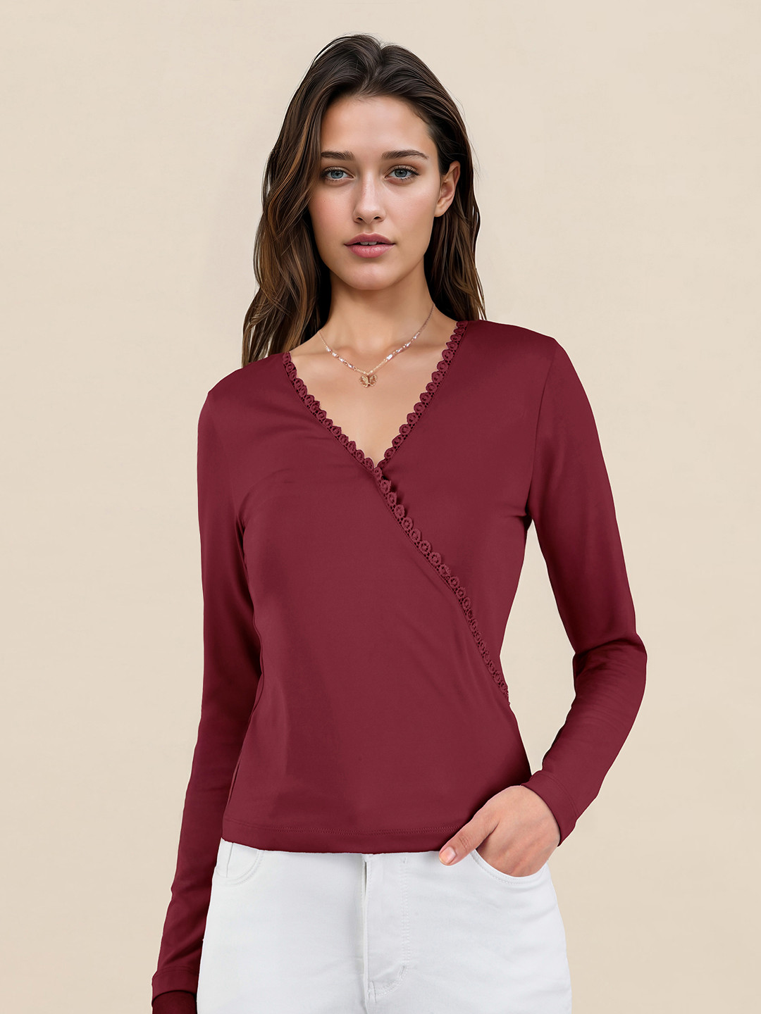 DressBerry Lace Insert Wrap Top