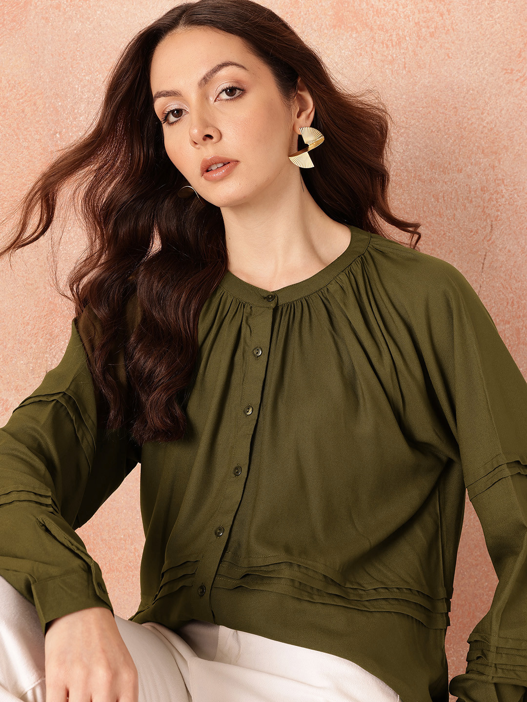 all about you Pin Tucks Raglan Sleeves Casual Relaxed Fit Shirt