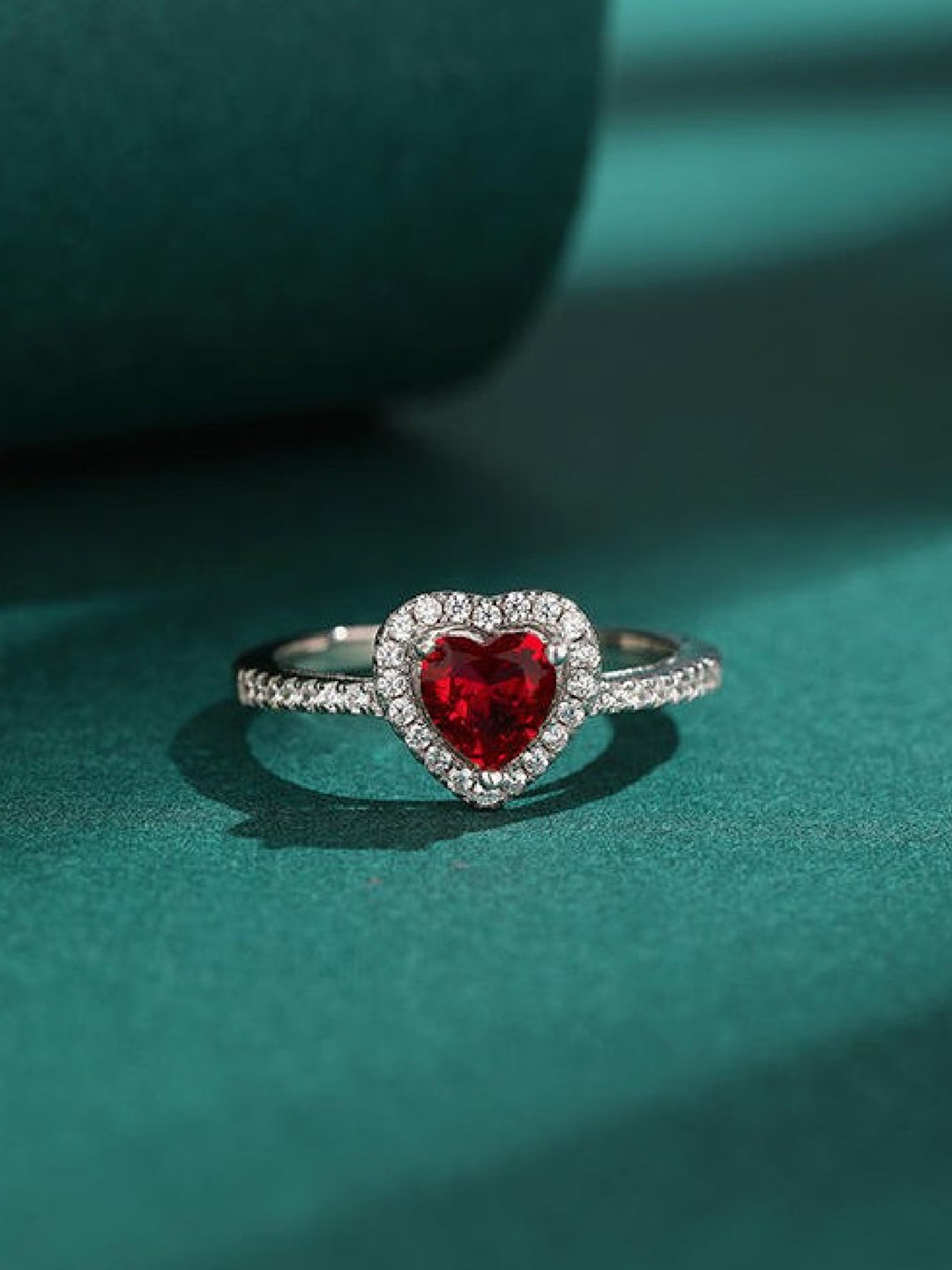 ISHKAARA Rhodium-Plated Stone Studded Forever Yours Finger Ring