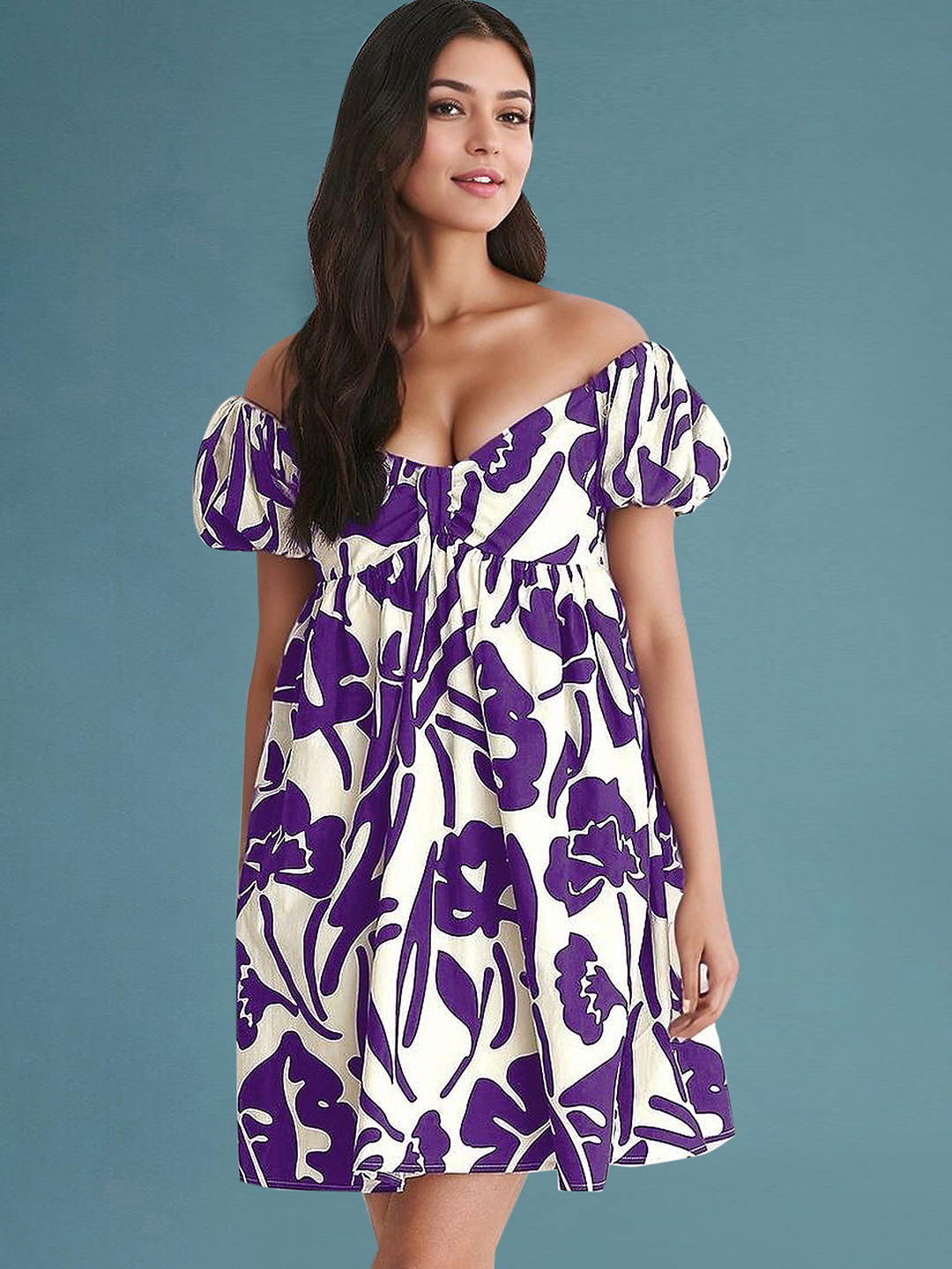 DressBerry Women's Dark Grey Blue FLORAL Poly Rayon Mini Dress