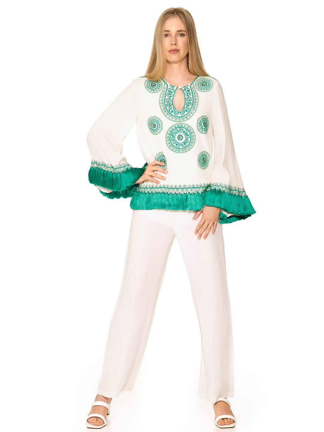 The Sancy Women Ethnic Motifs Printed Keyhole Neck Top