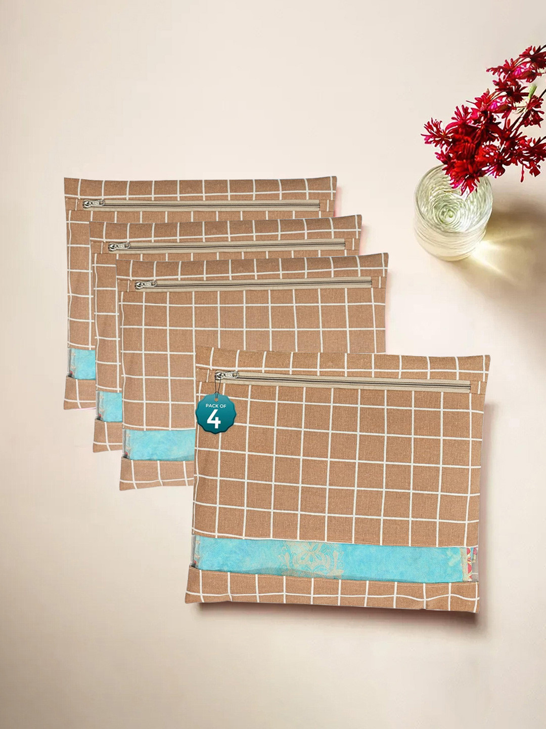 Kuber Industries Brown 4 Pcs Regular Single Saree Cover Multi-Utility Wardrobe Organisers