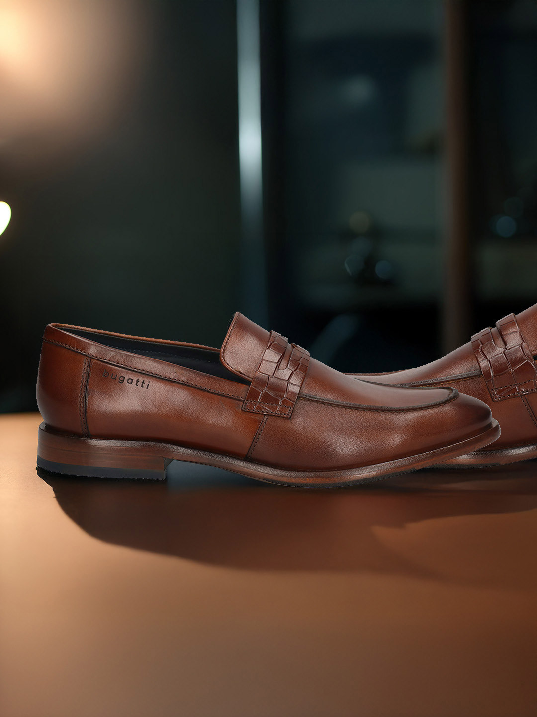 Bugatti Men Mansueto Flex Revo Cognac Leather Formal Penny Loafers