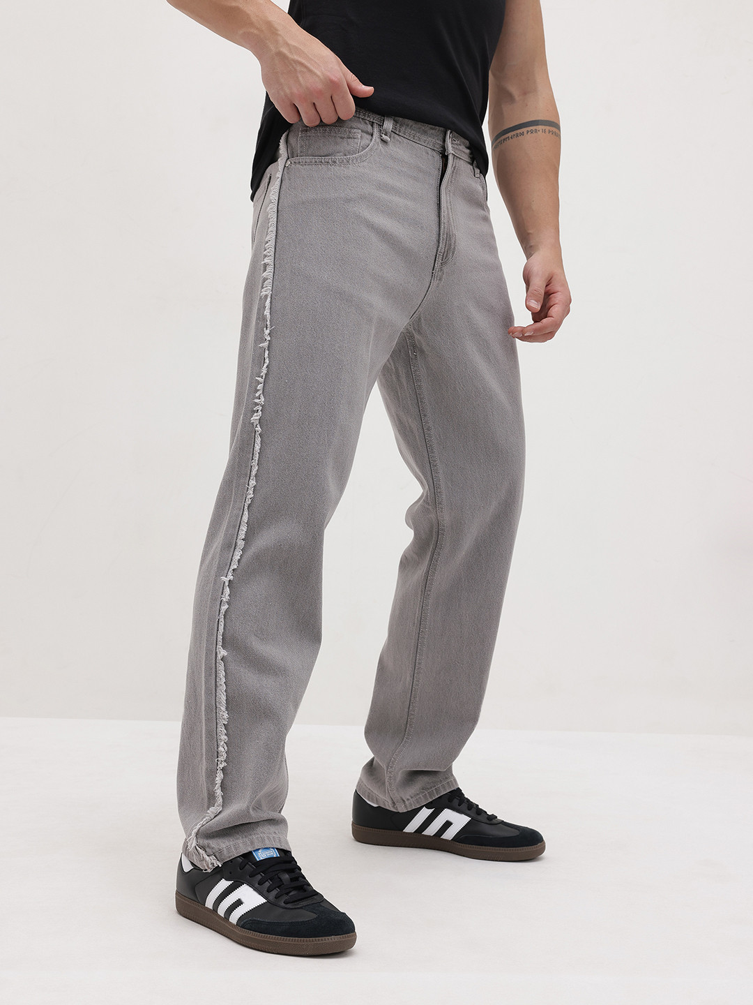 The Roadster Life Co. Men Mid-Rise Pure Cotton Straight Fit Jeans with Frayed Sides