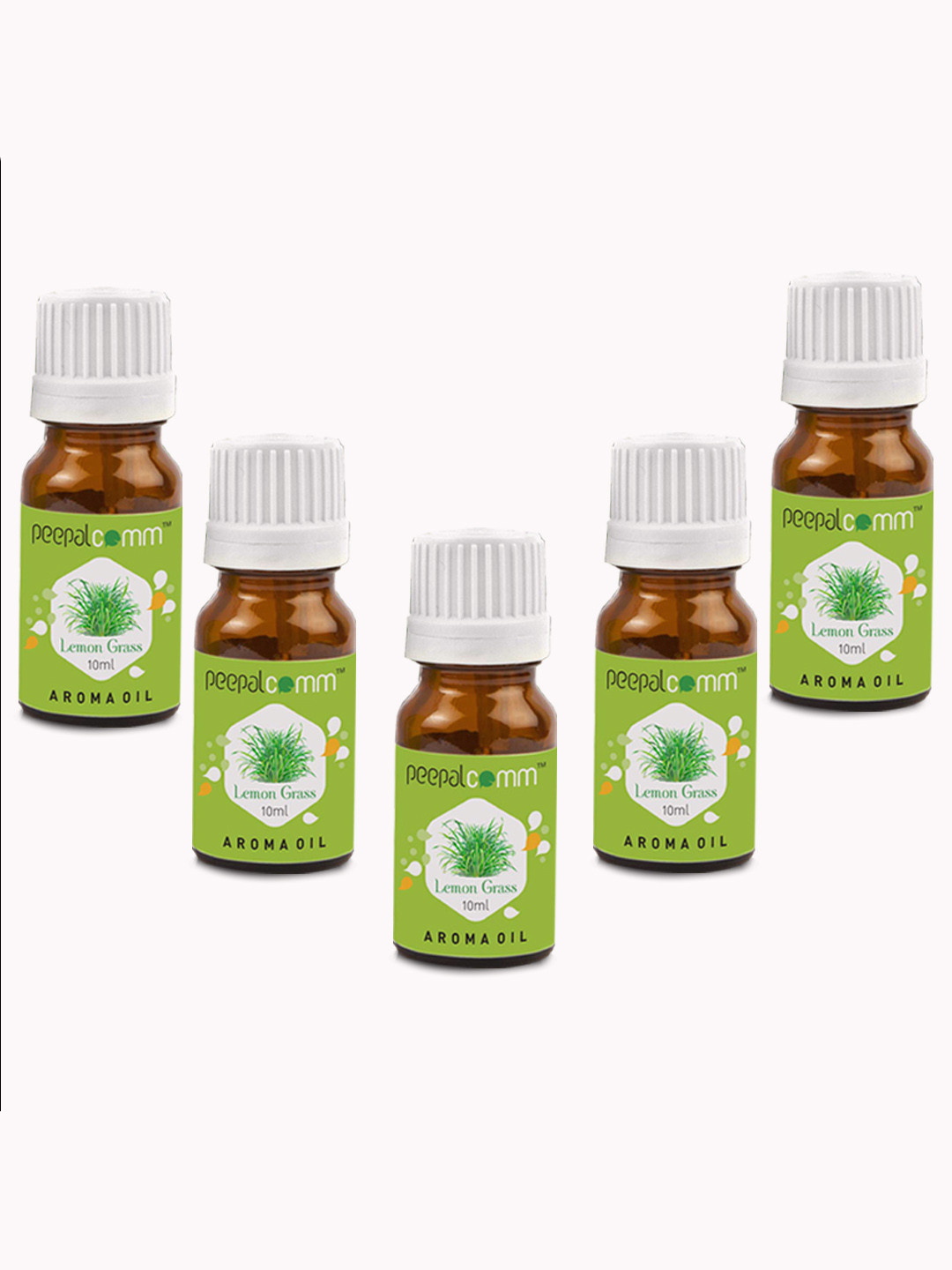 PEEPALCOMM Green & White 5 Pieces Lemon Grass Essential Oil 10 ml