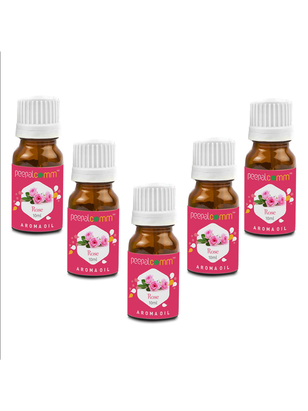 PEEPALCOMM Pink & White 5 Pieces Rose Fragrance Essential Oil - 10 ml
