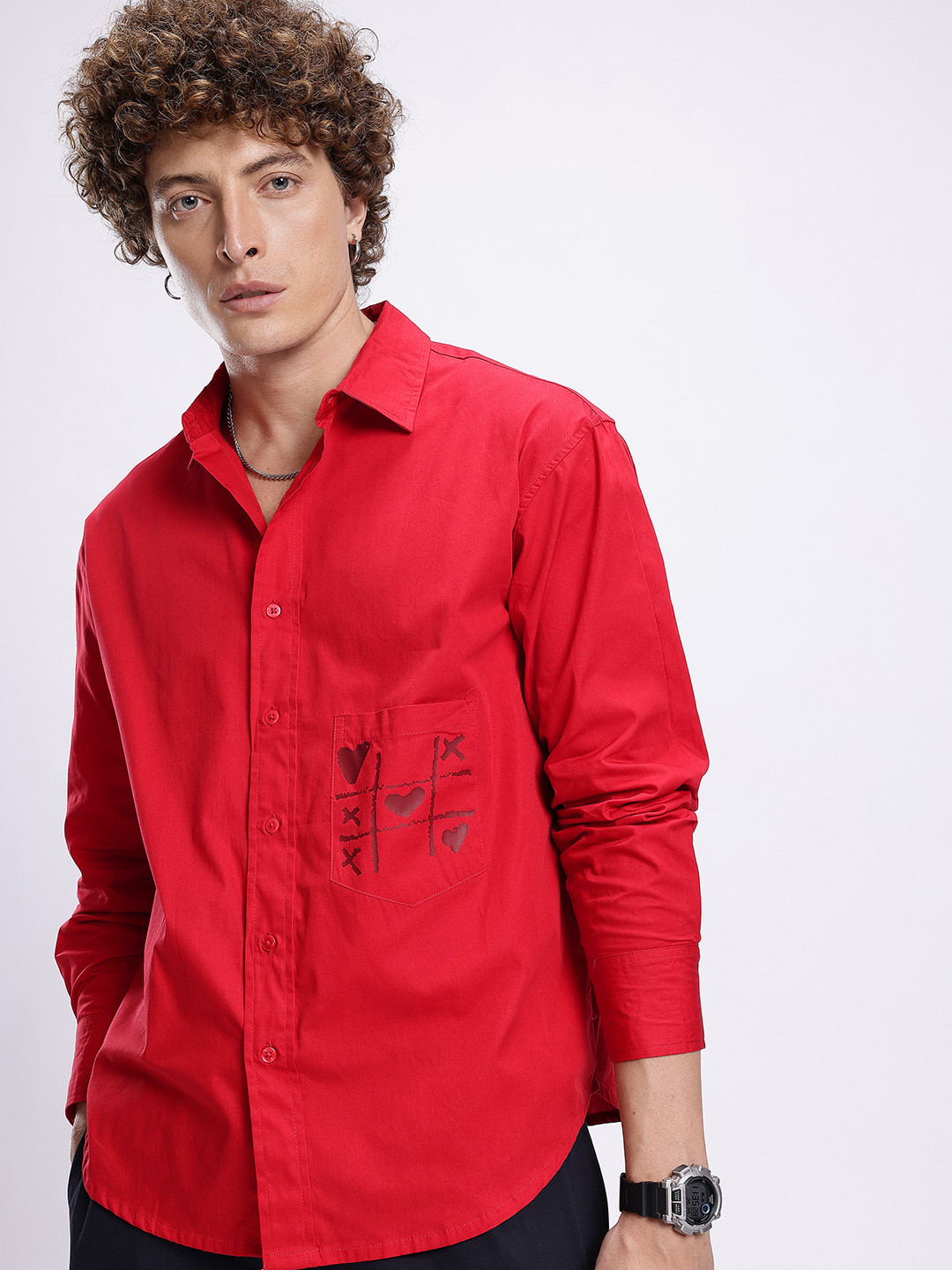 glitchez Red Oversized Humour and Comic Shirt