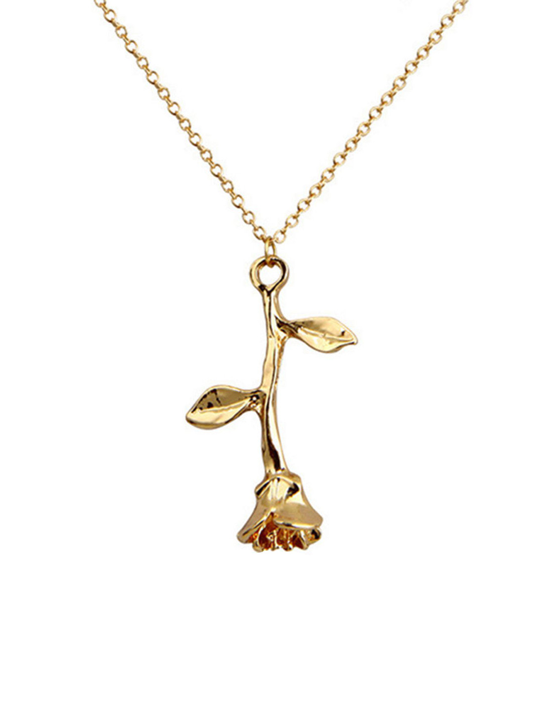 Just Lil Things Rose With Leaves Minimal Necklace