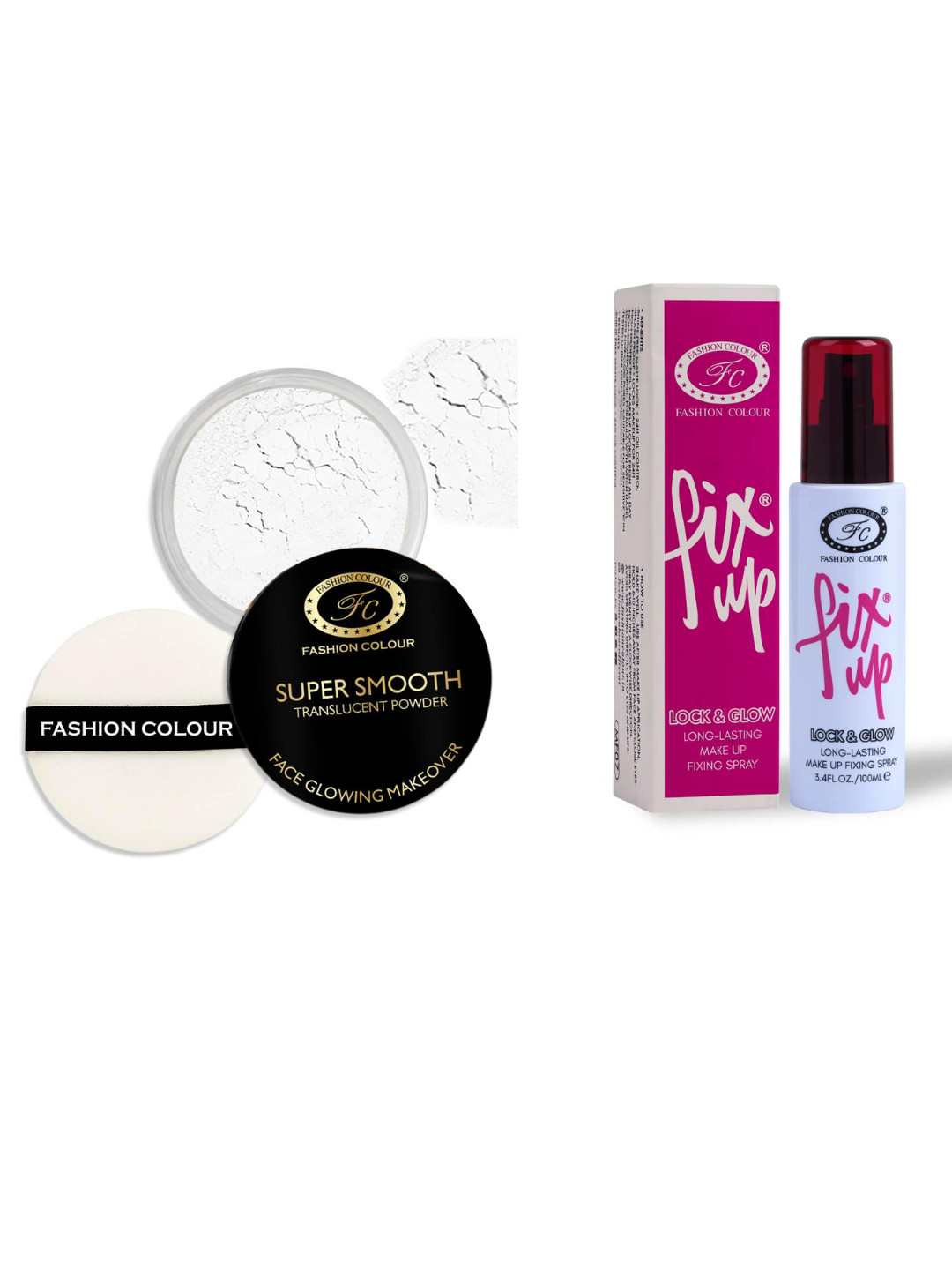 Fashion Colour 2Pcs Super Smooth Translucent Powder Shade 01 & Fix Up Fixing Spray 100ml