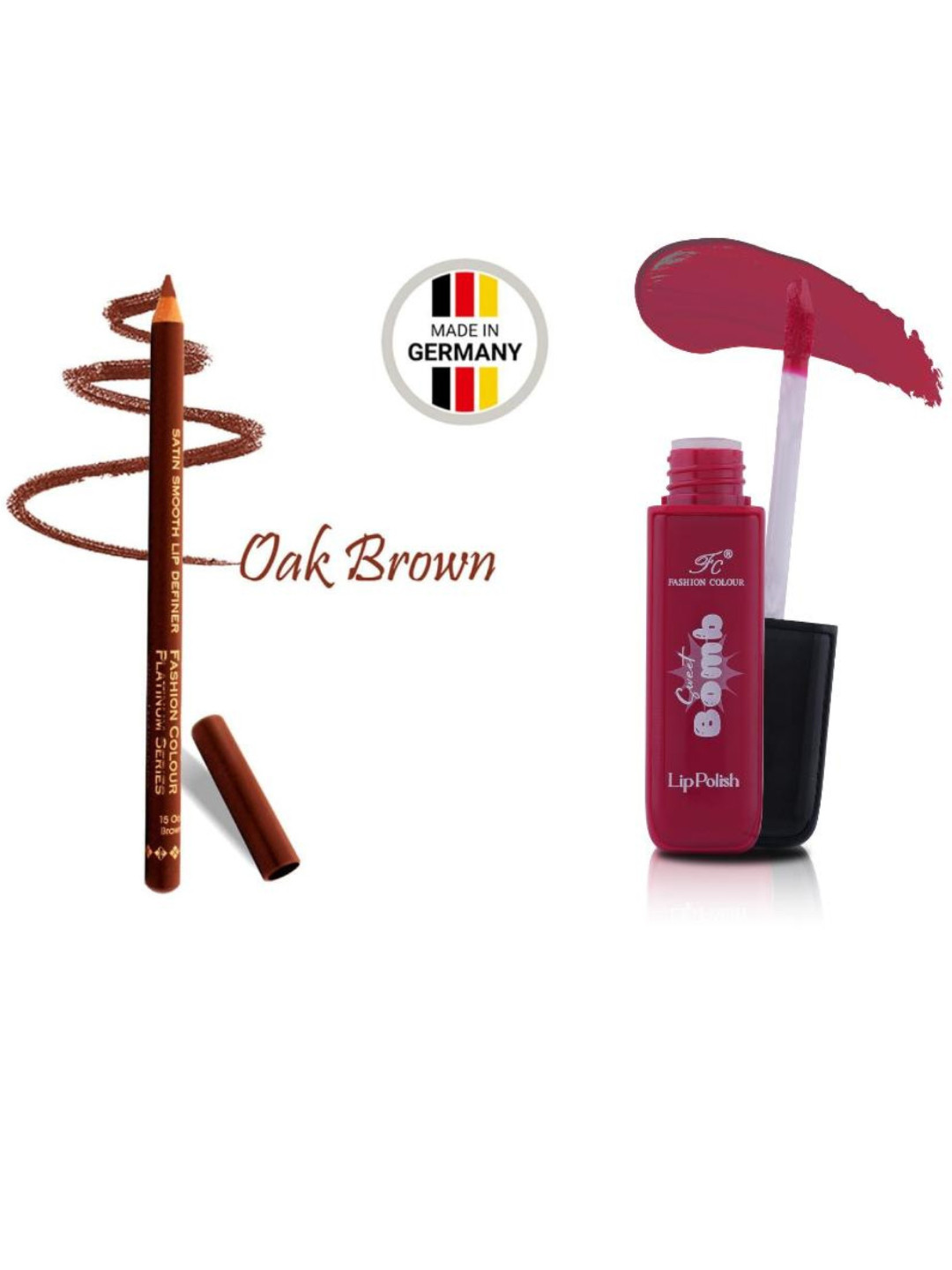 Fashion Colour Set Of Satin Smooth Oak Brown Lip Definer & Sweet Bomb Lip Polish - Toffee