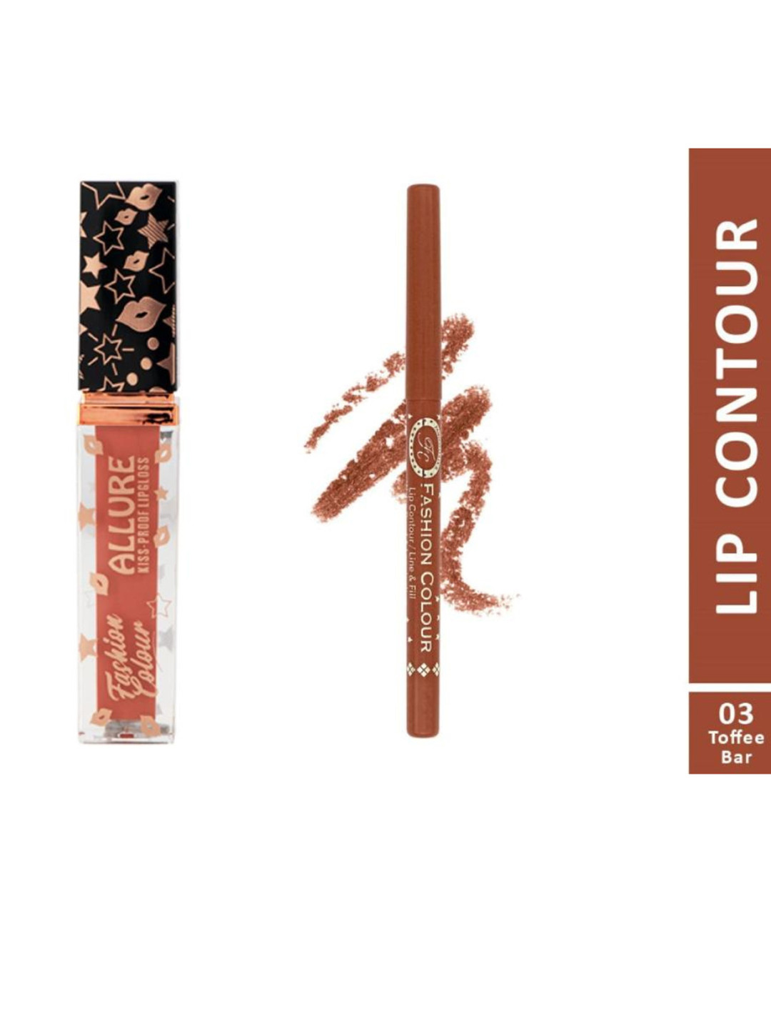 Fashion Colour Set Of Allure Kiss Proof Lip Gloss with Toffee Bar Line & Fill Lip Contour