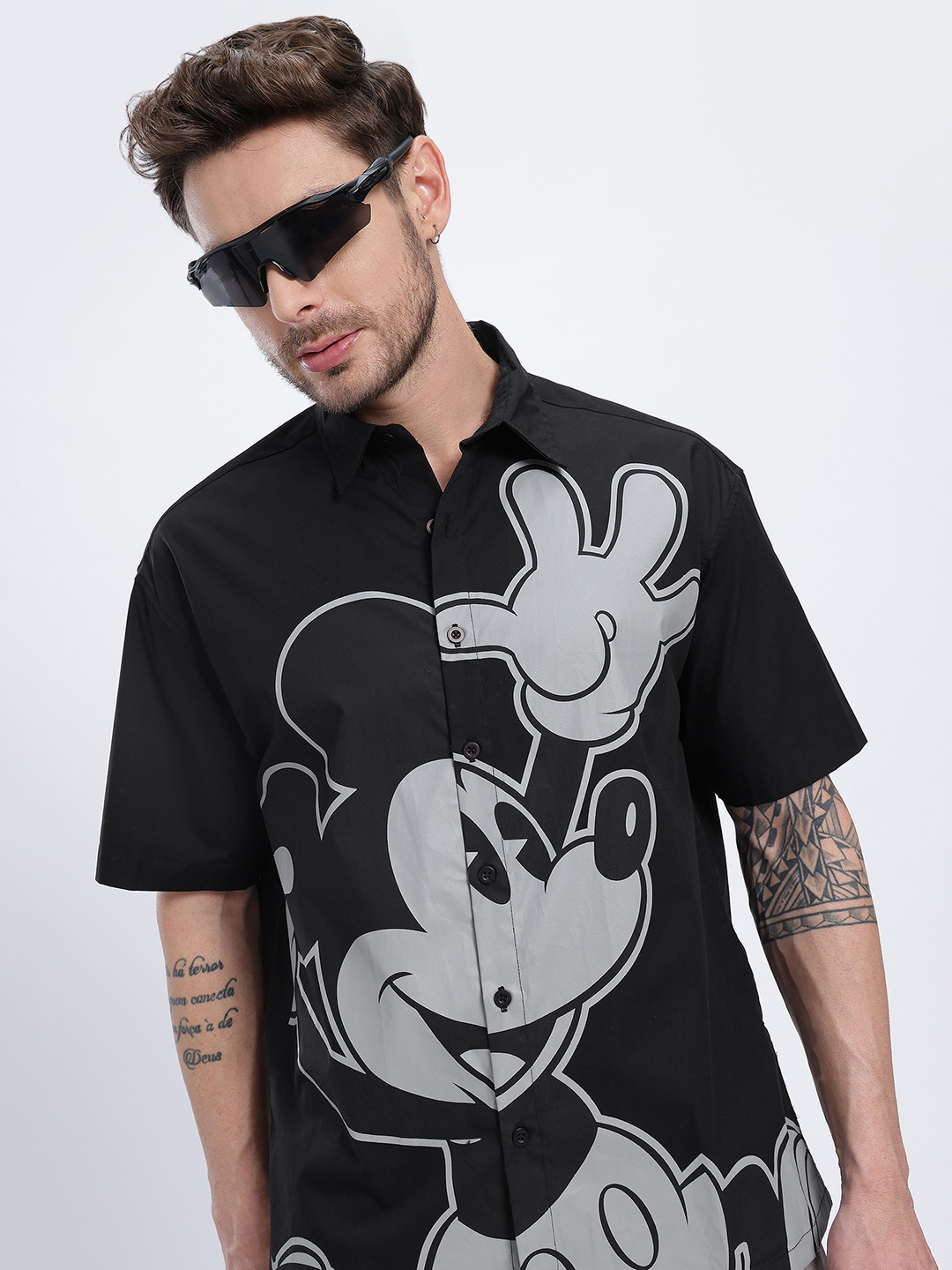 glitchez Mickey Mouse Print Oversized Shirt