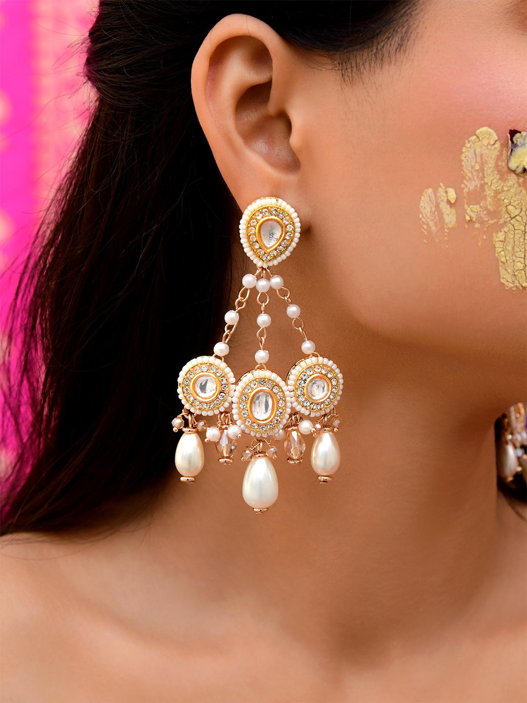EVERSTYLISH SANJOYA APSARA Ivory Ethnic Kundan Earrings Beads Pearl Haldi Bridal Accessory