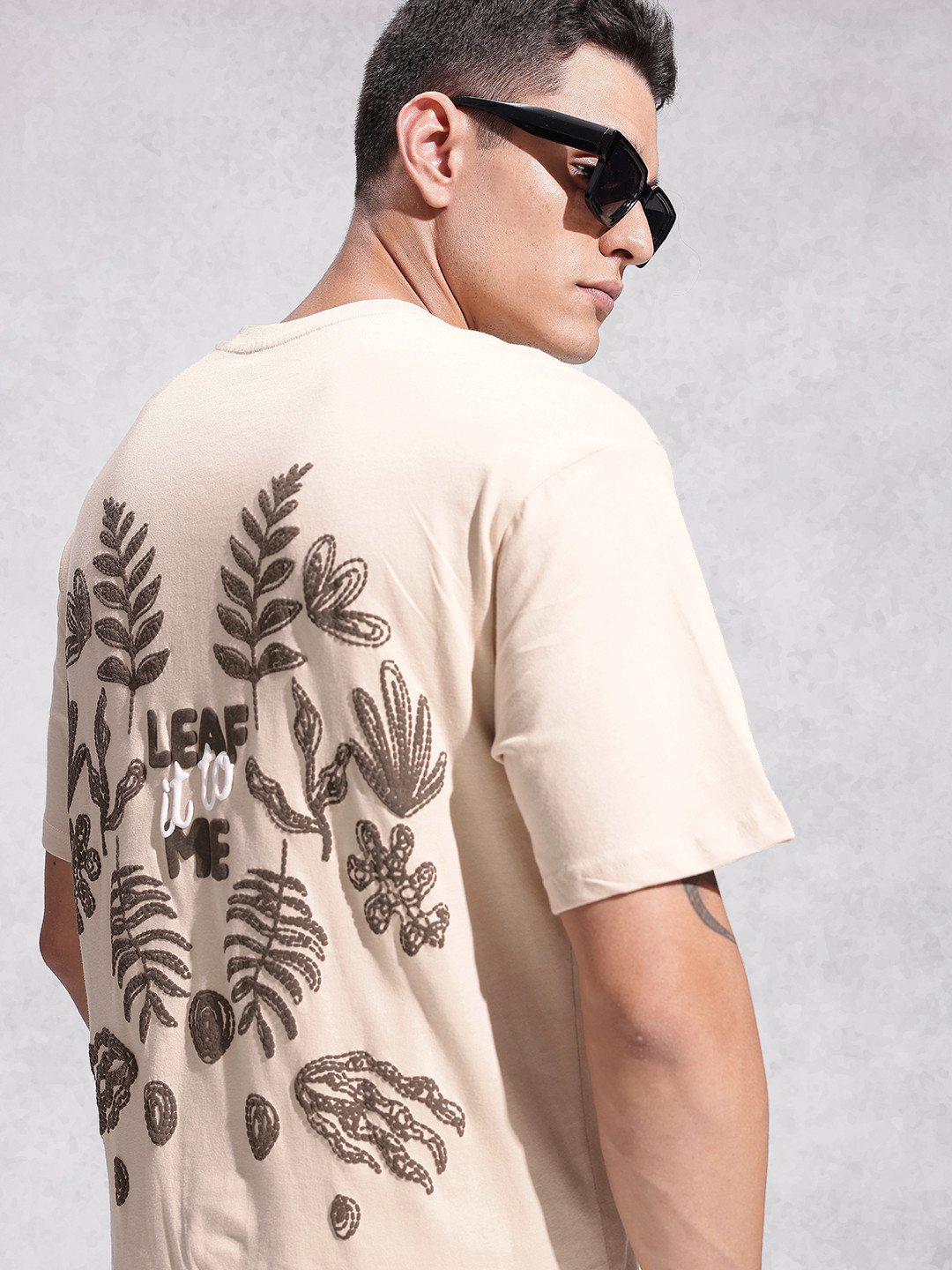 WROGN Tropical Puff Printed Drop-Shoulder Sleeves Pure Cotton Oversized T-shirt