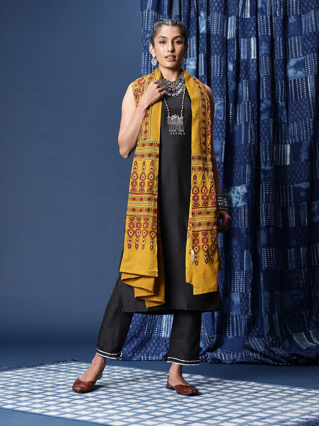 Taavi Block Printed Ajrakh Pure Cotton Dupatta