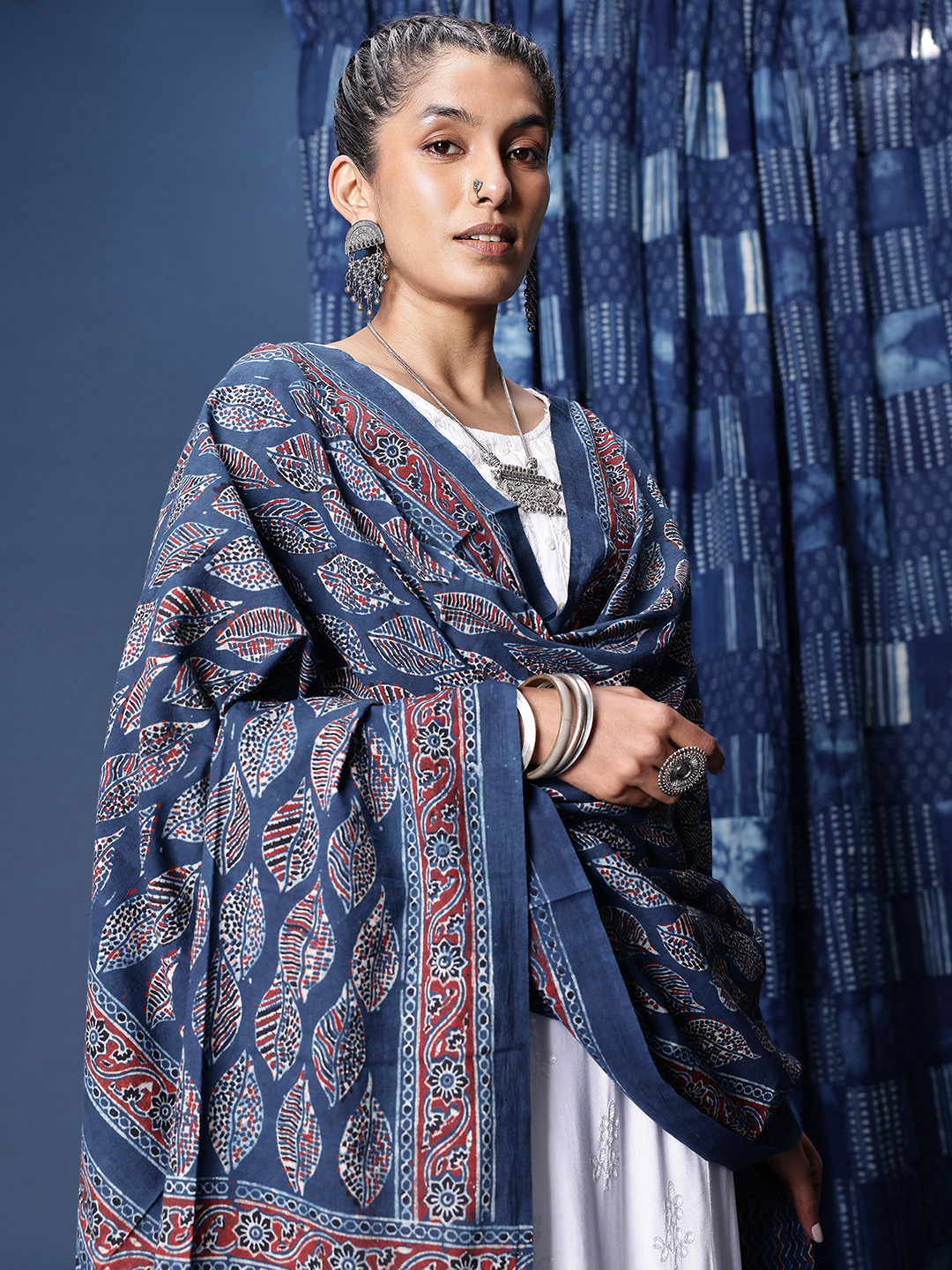 Taavi Block Printed Ajrakh Pure Cotton Dupatta