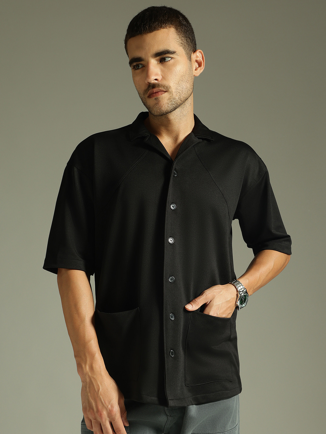 DENNISON Cuban Collar Drop Shoulder Oversized Casual Shirt
