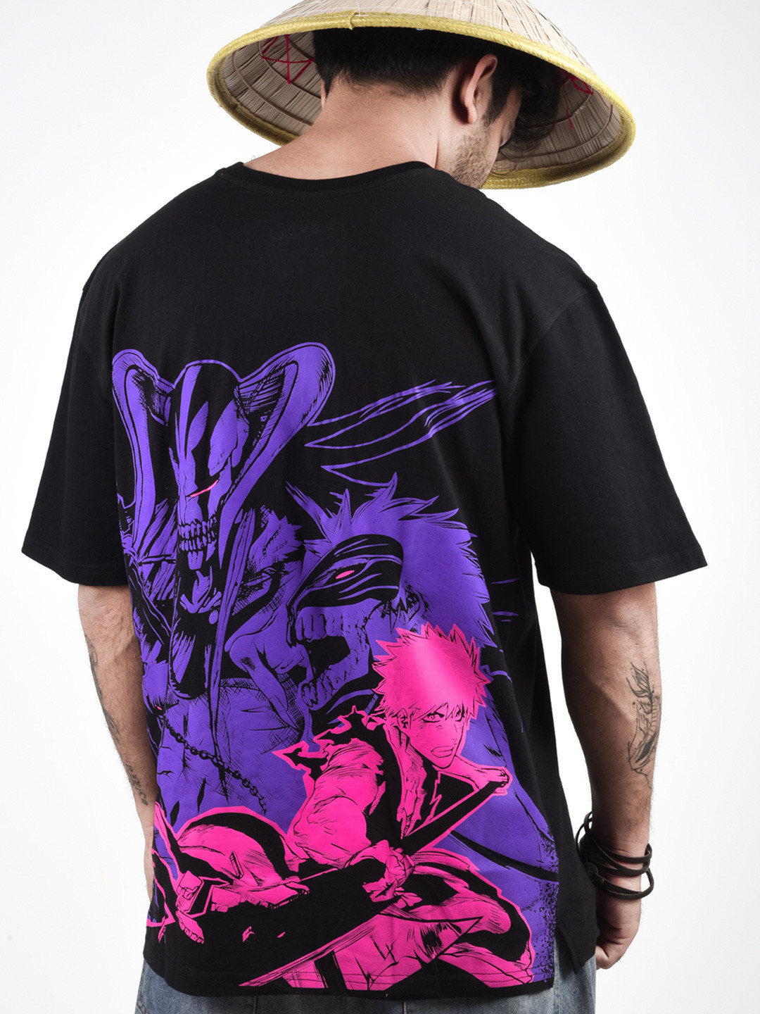 Xenpachi Bleach Anime Shinigami Neon Printed Cotton Oversize Drop Shoulder Tshirt