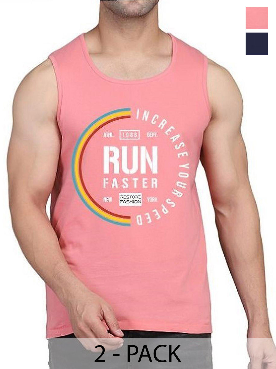 WOOSTRO Pack Of 2 Printed Gym Vests RS26 (ENJOY NAVY)(RUN PEACH)