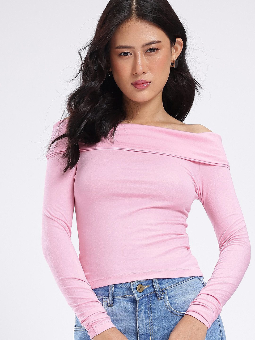 glitchez Off-Shoulder Fitted Top