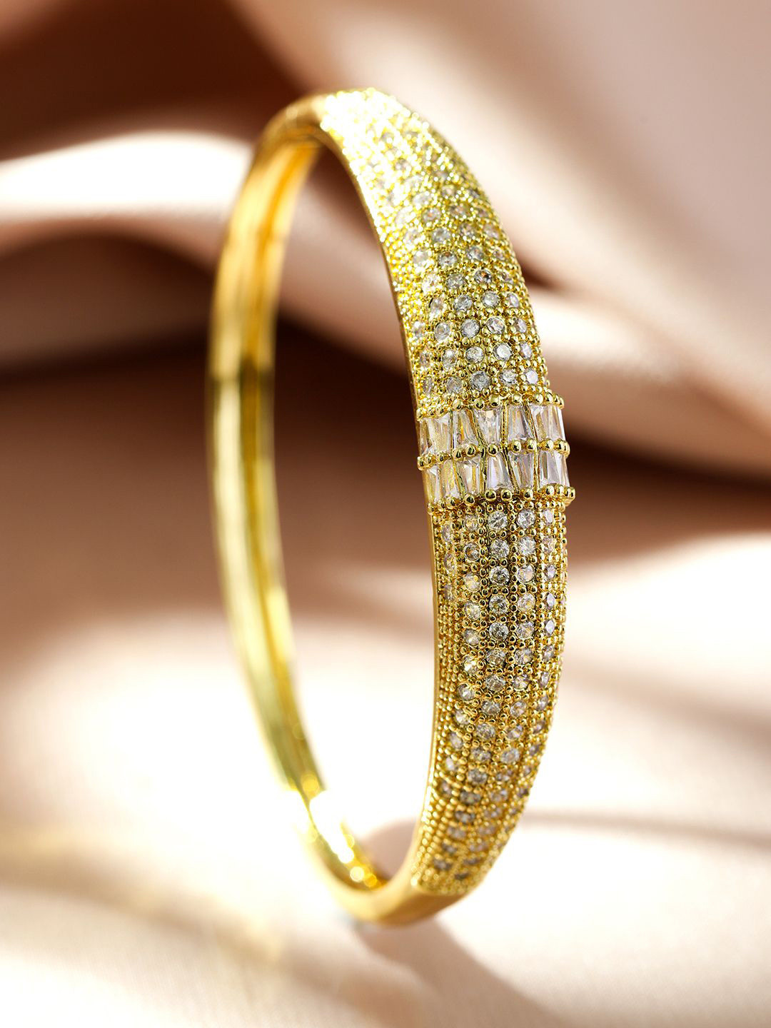 Rubans 22K Gold Plated Demi Fine Cubic Zirconia Kada Bracelet