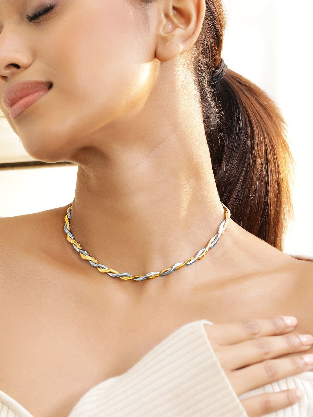 Rubans Voguish 18K Gold & Rhodium Plated Stainless Steel Tarnish Free Waterproof Necklace