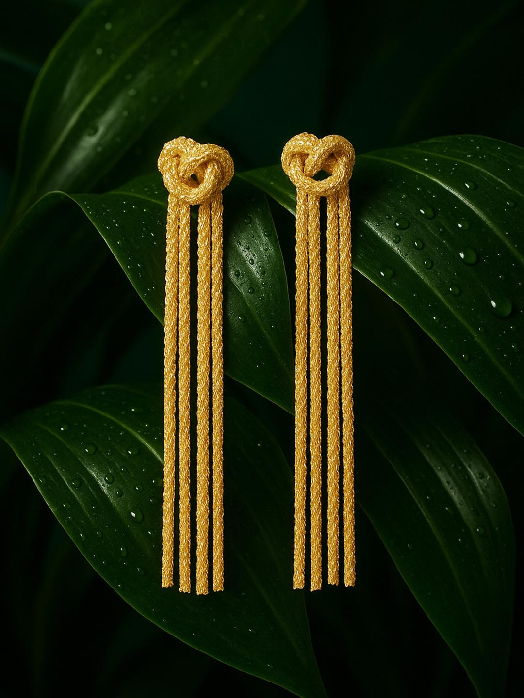 Rubans Voguish 18K Gold Plated Knotted Long Chain Statement Earrings